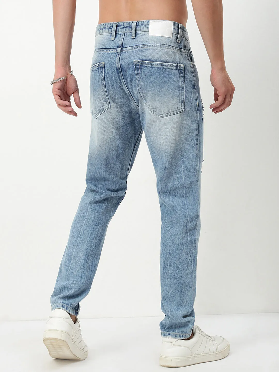 Evening Stroll Athlete Fit Men's Blue Solid Straight Fit Jeans