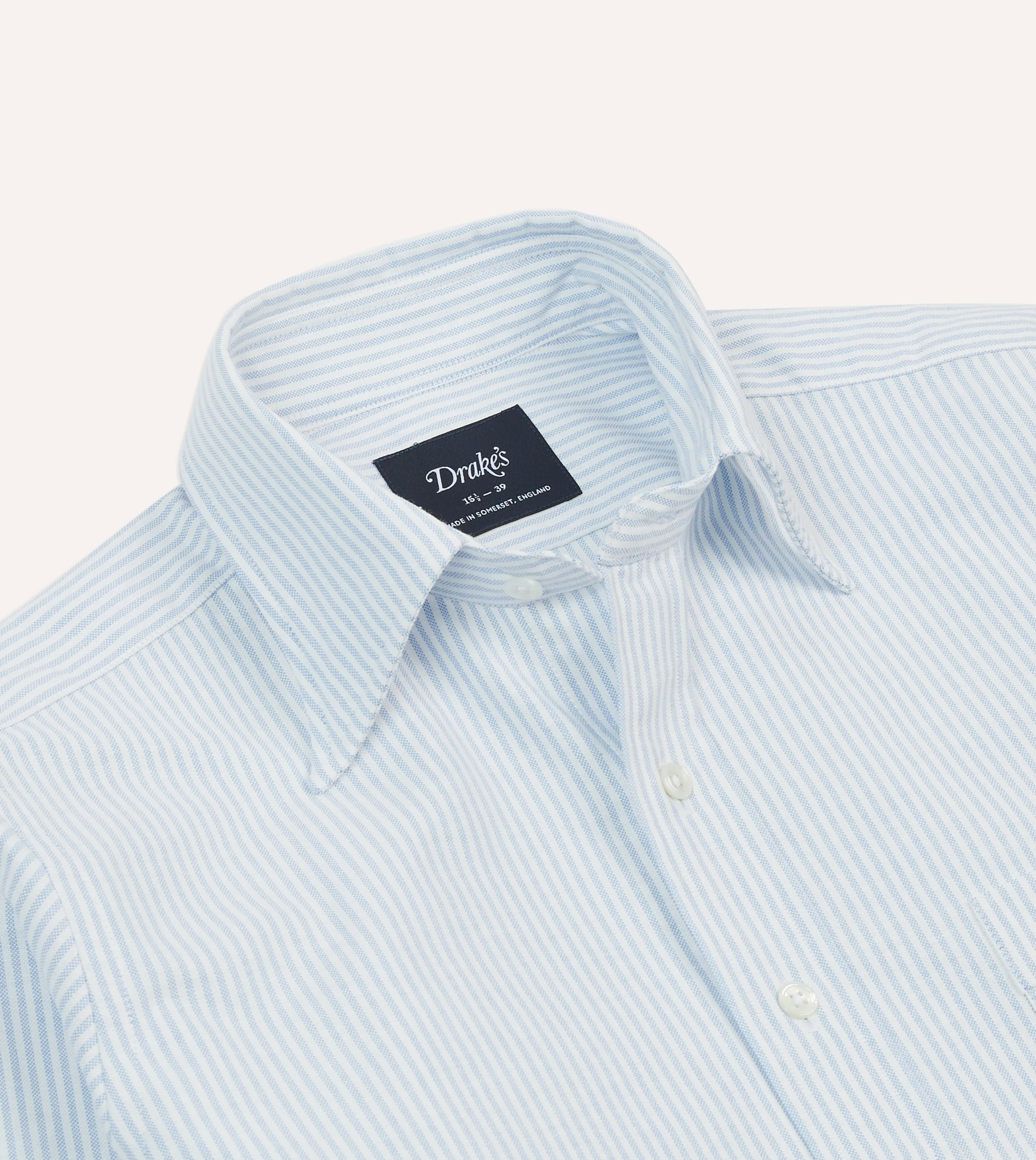 Active Design Light Blue and White Ticking Stripe Cotton Oxford Cloth Long Point Collar Shirt