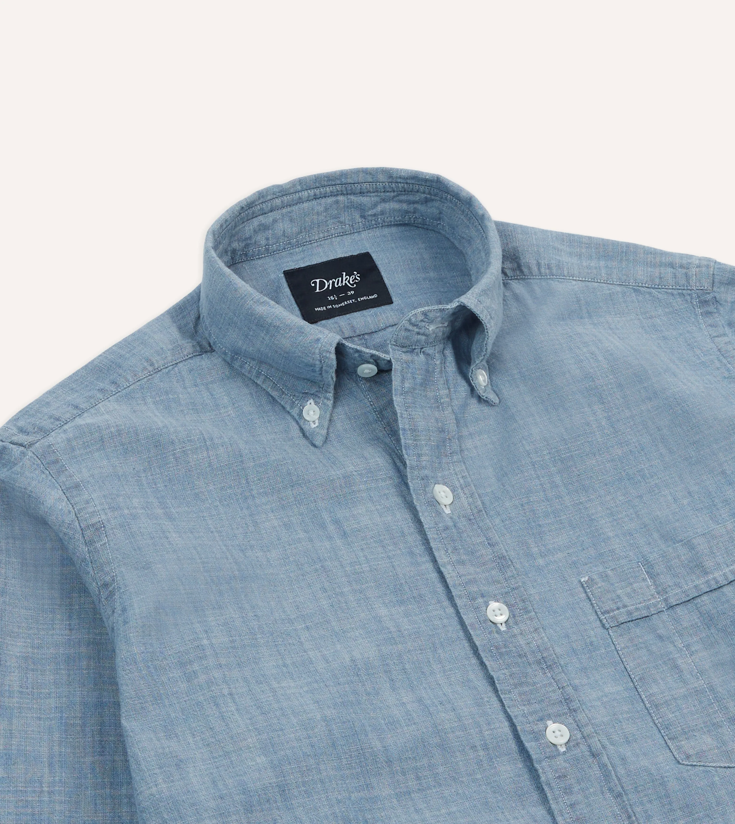 Reinforced Shoulders Light Blue Cotton Chambray Button-Down Shirt