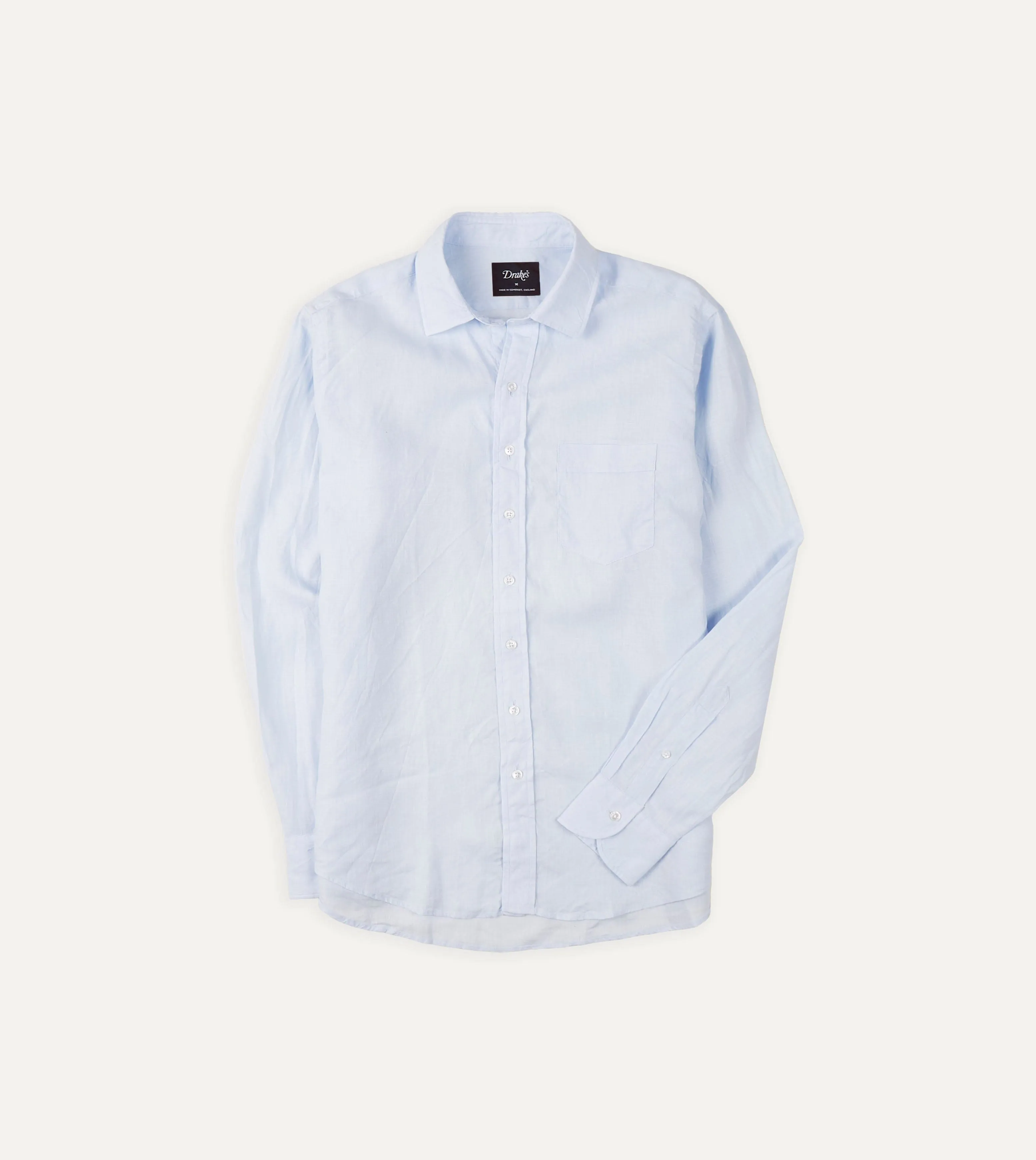 Light Blue Linen Spread Collar Shirt Layered Shoulder Design Round neck simplicity