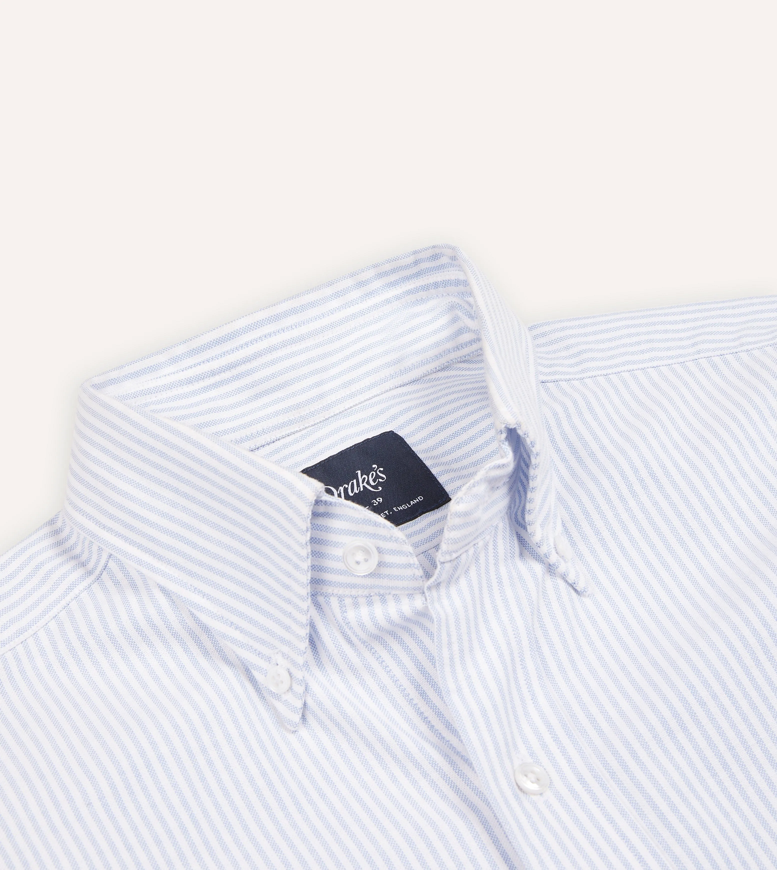 AllSeasonWear Layered Shoulder Design Light Blue Ticking Stripe Cotton Oxford Cloth Button-Down Shirt