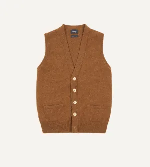 Light Brown Lambswool Sleeveless Cardigan Winter Wardrobe Weekend Comfort