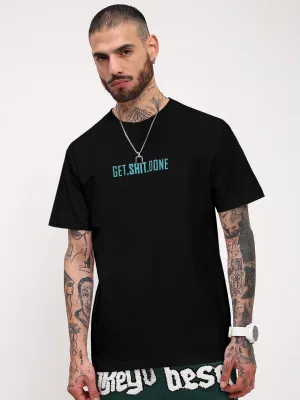 Men's Typography Black Short Sleeves Round Neck Slim Fit T-Shirt product embroidery artistry Pullover