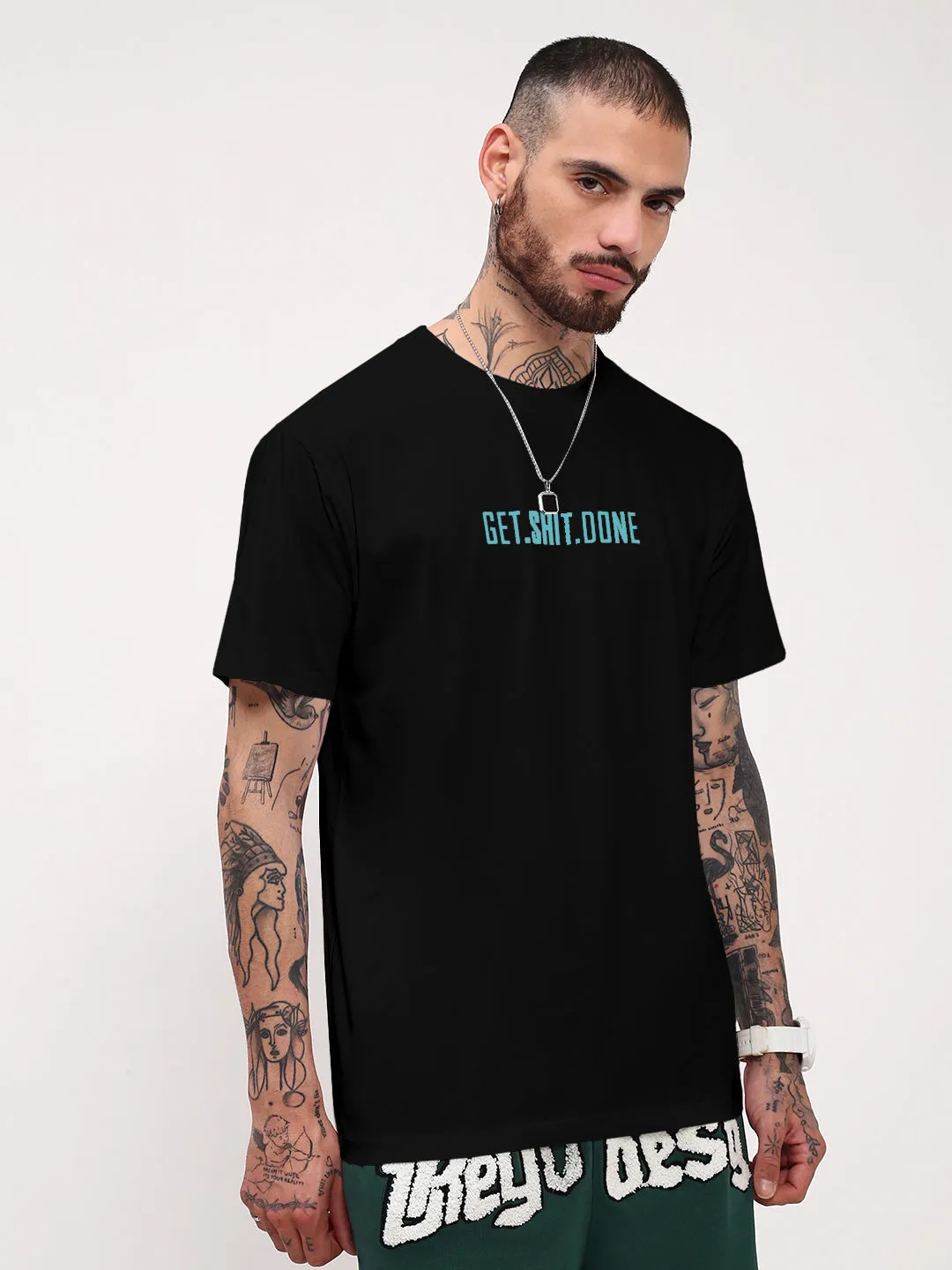 product hook practicality Everyday Hoodie Men's Typography Black Short Sleeves Round Neck Slim Fit T-Shirt