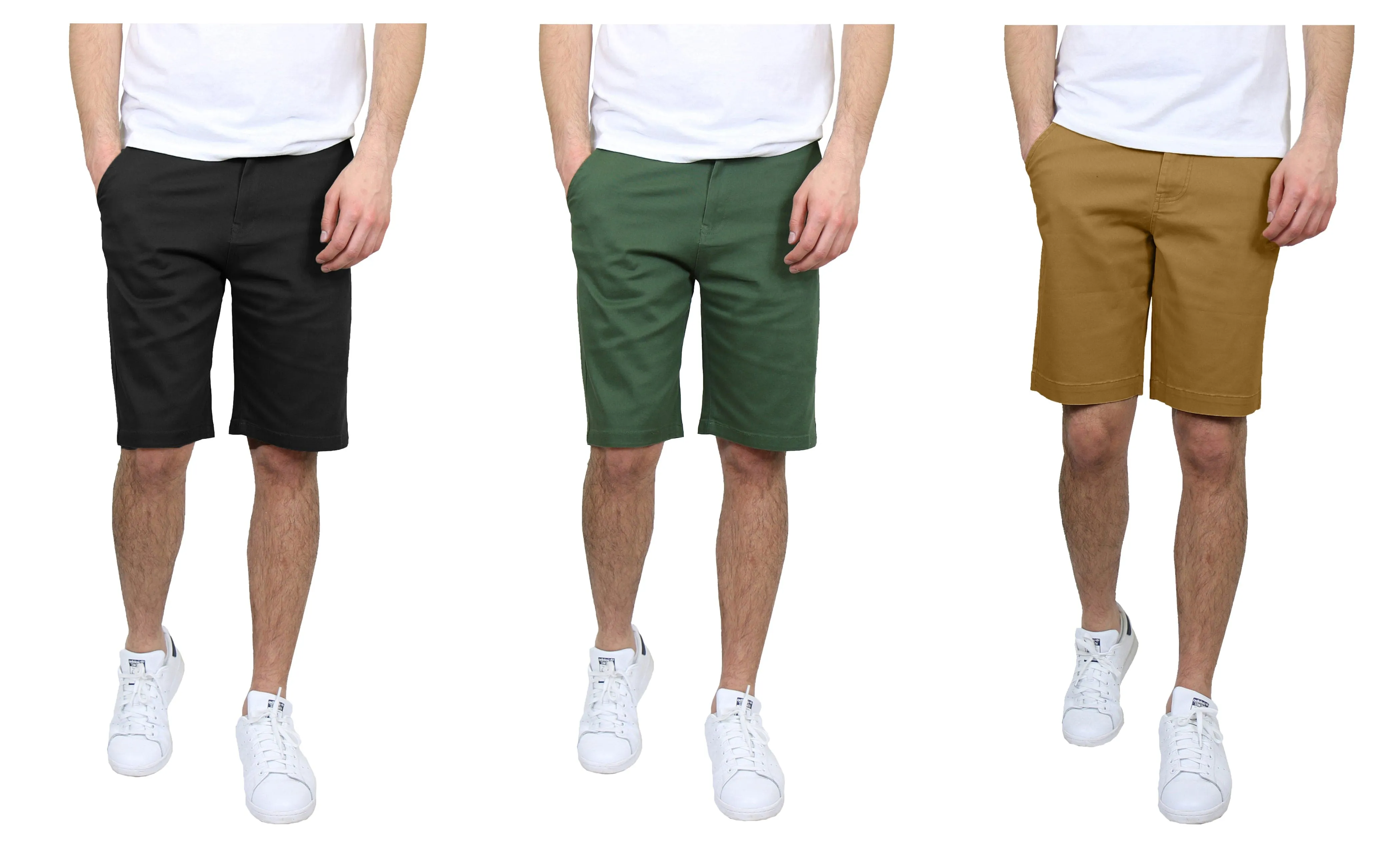 Men's 3-Pack Flat-Front Slim Fit Cotton Stretch Chino Shorts (Sizes, 30-42) linen option Anti Slip Grip Technology