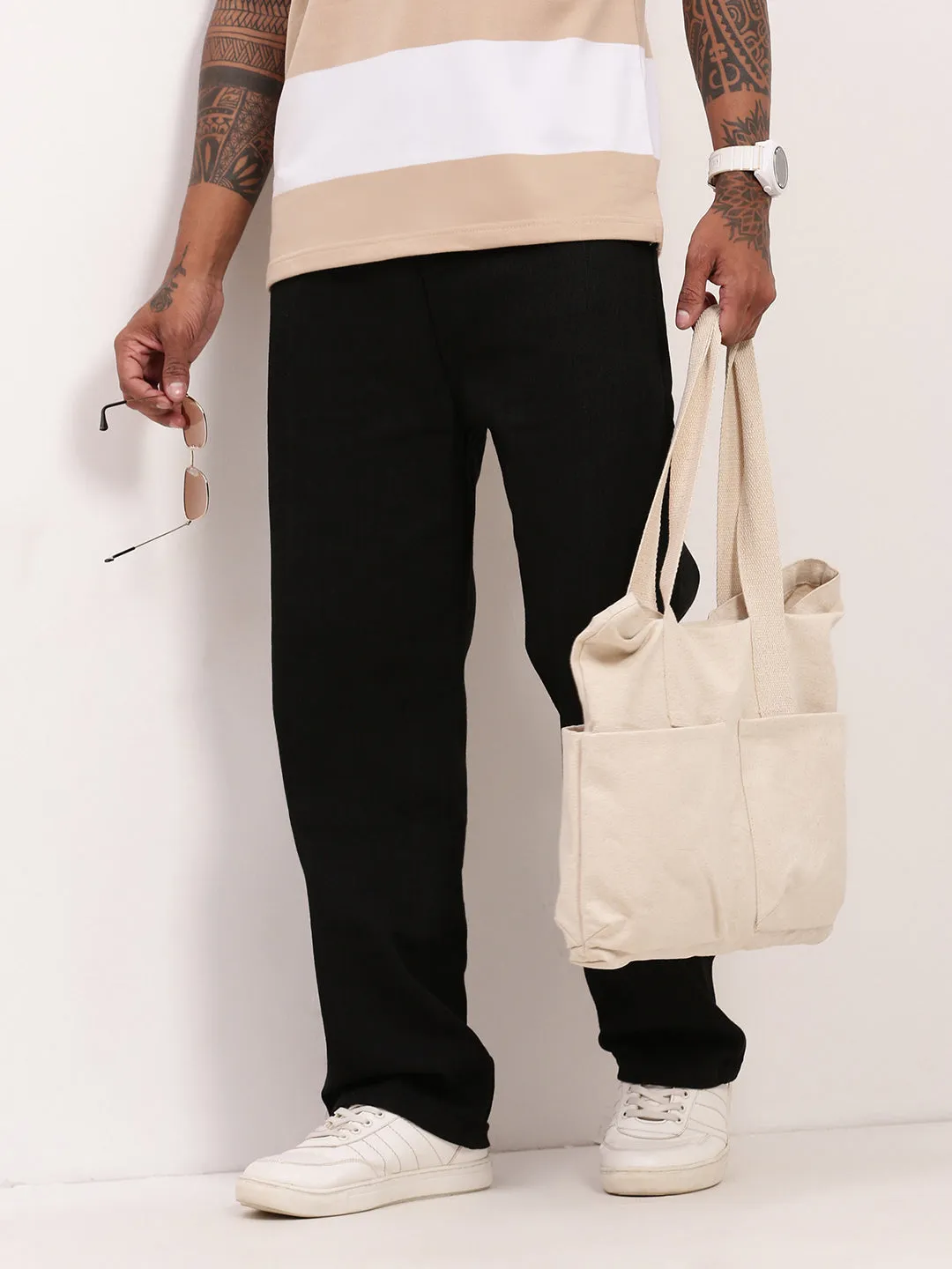 Men's Black Solid Straight Fit Jeans Ready to Wear All Round Wear