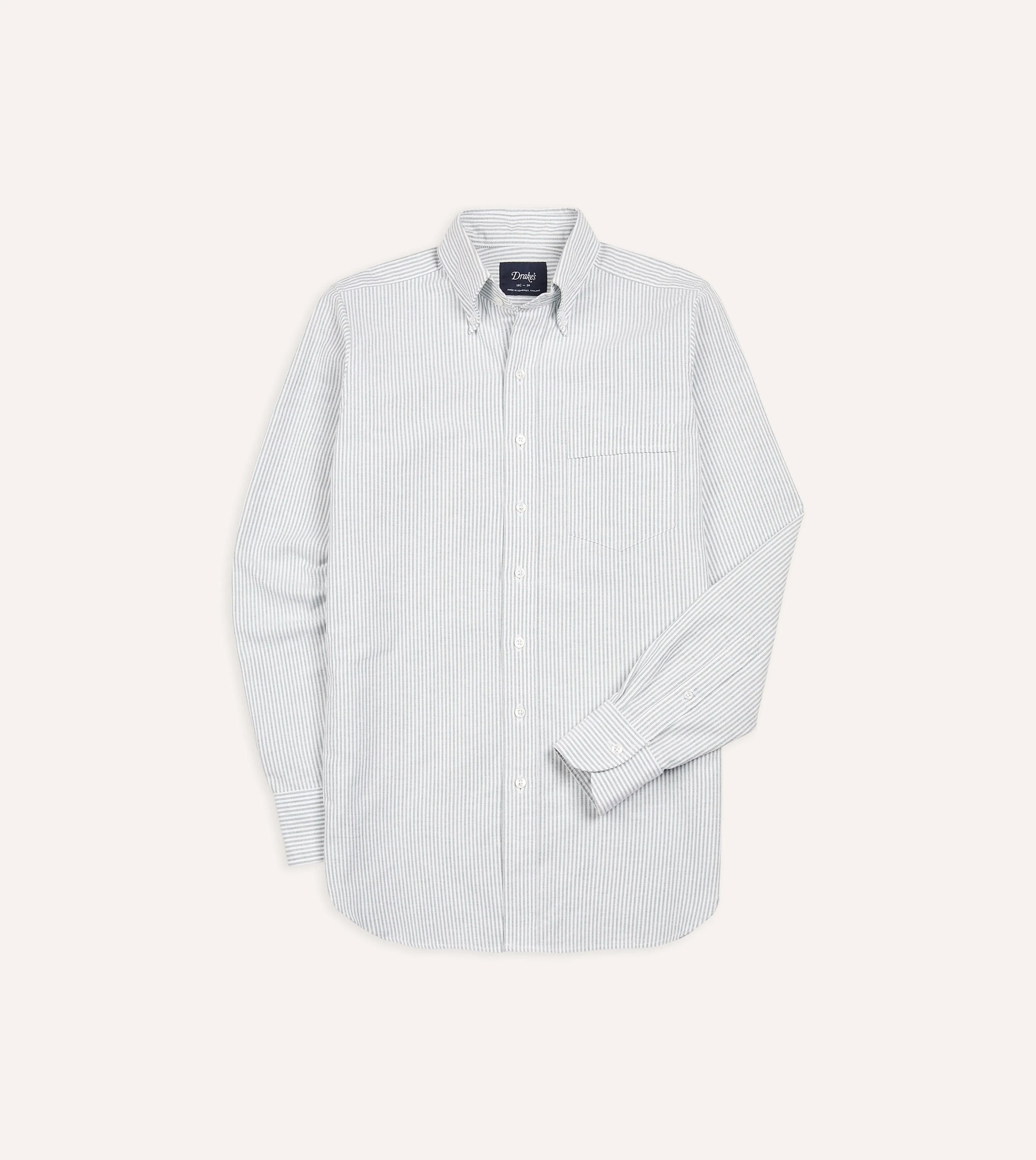 Fashion-Forward Light Green Ticking Stripe Cotton Oxford Cloth Button-Down Shirt