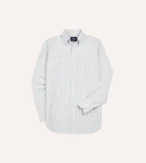 Fashion-Forward Light Green Ticking Stripe Cotton Oxford Cloth Button-Down Shirt