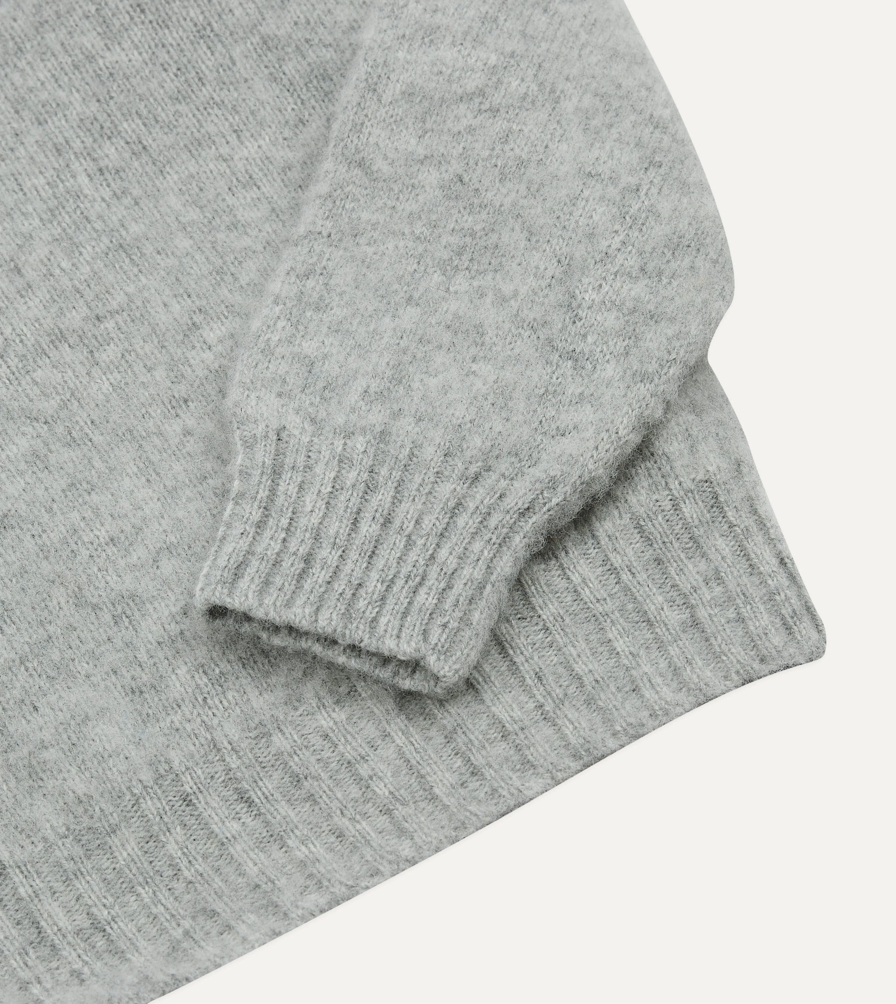 Off-Duty Fit Light Grey Brushed Shetland Crew Neck Jumper