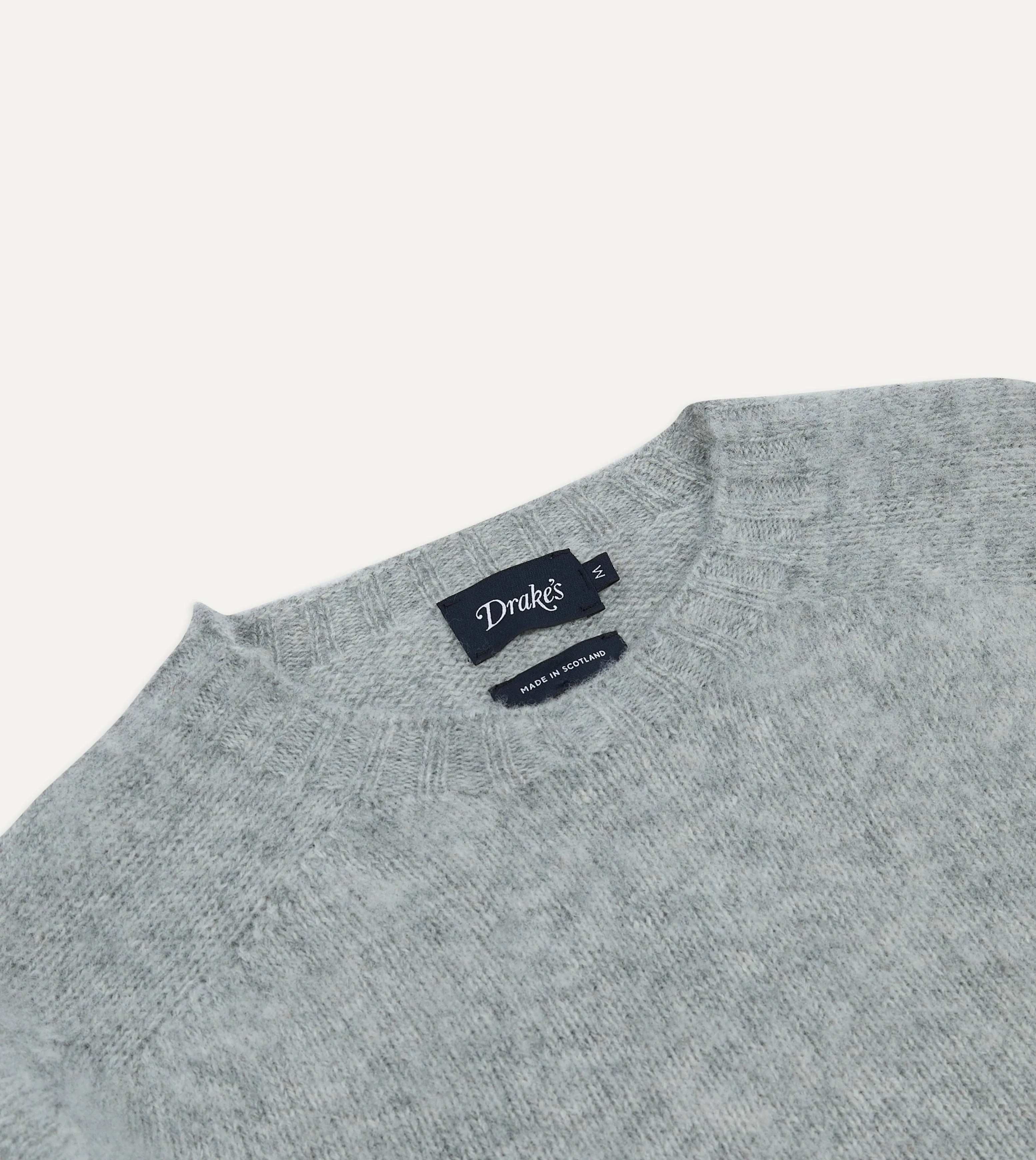 Light Grey Brushed Shetland Crew Neck Jumper Ventilation Panel Design