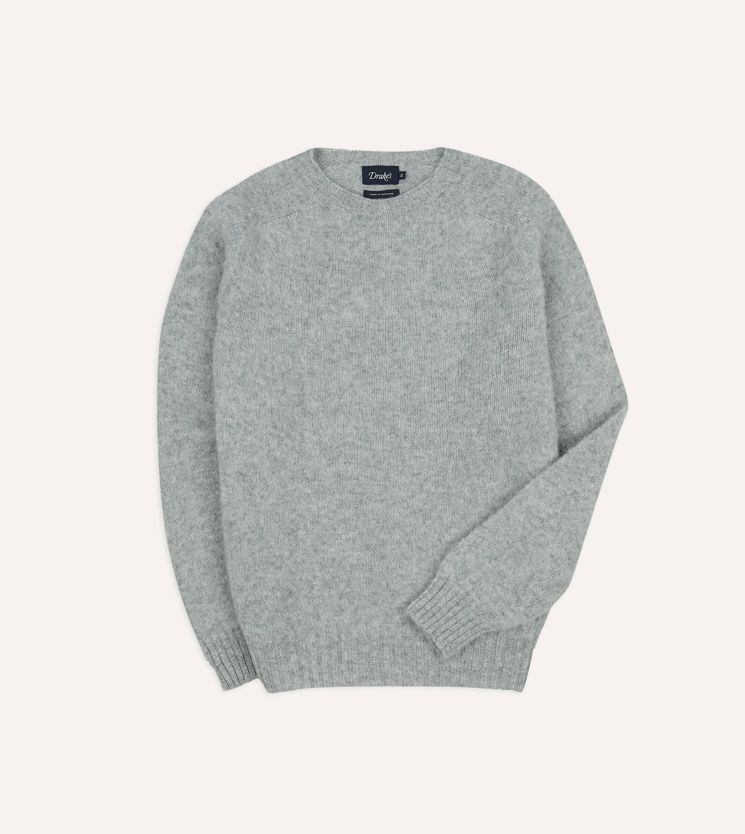 Gentle Fit Light Grey Brushed Shetland Crew Neck Jumper