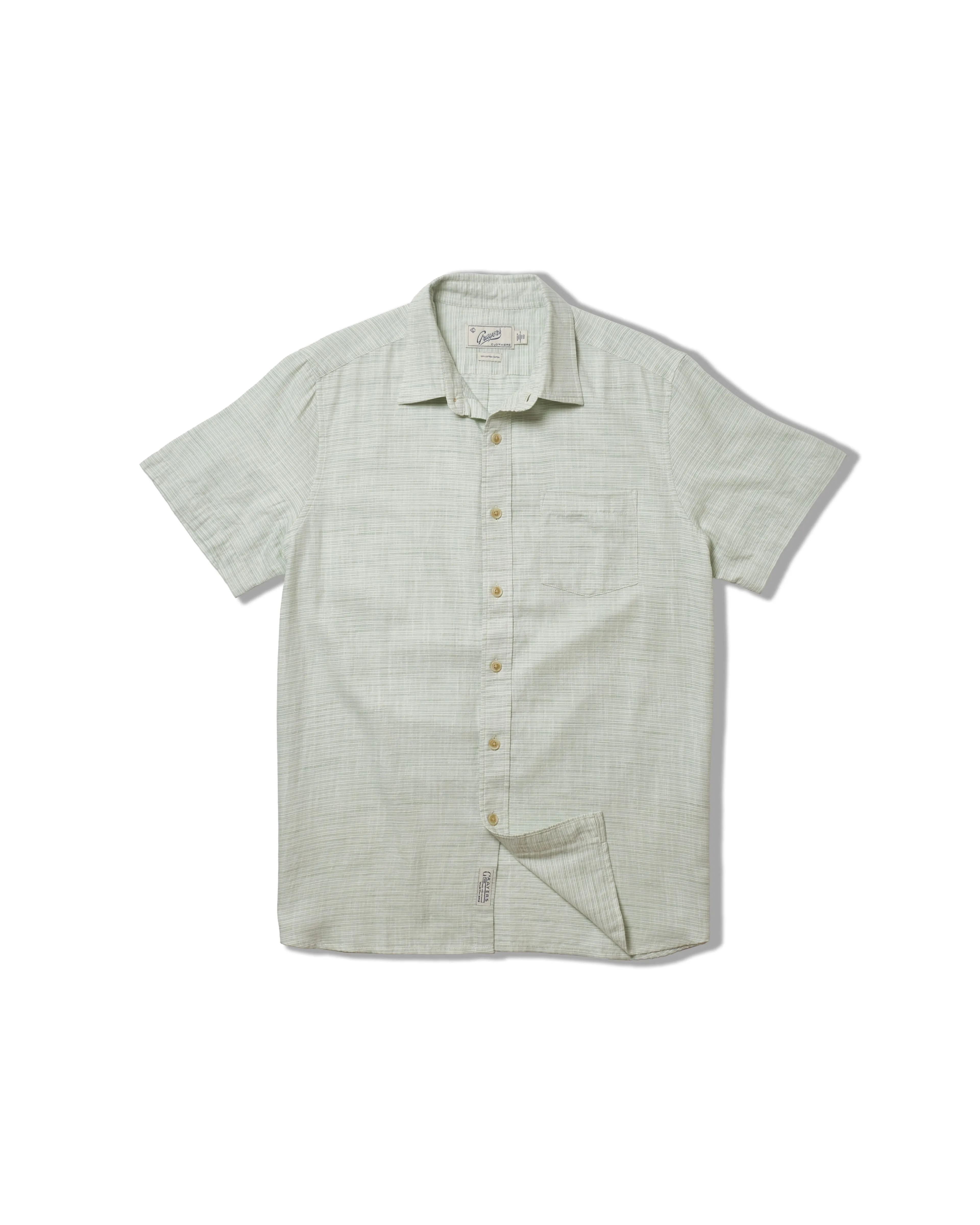 Non Irritating Seams Light Weight Power Loom Short Sleeve Shirt - Green Stripe