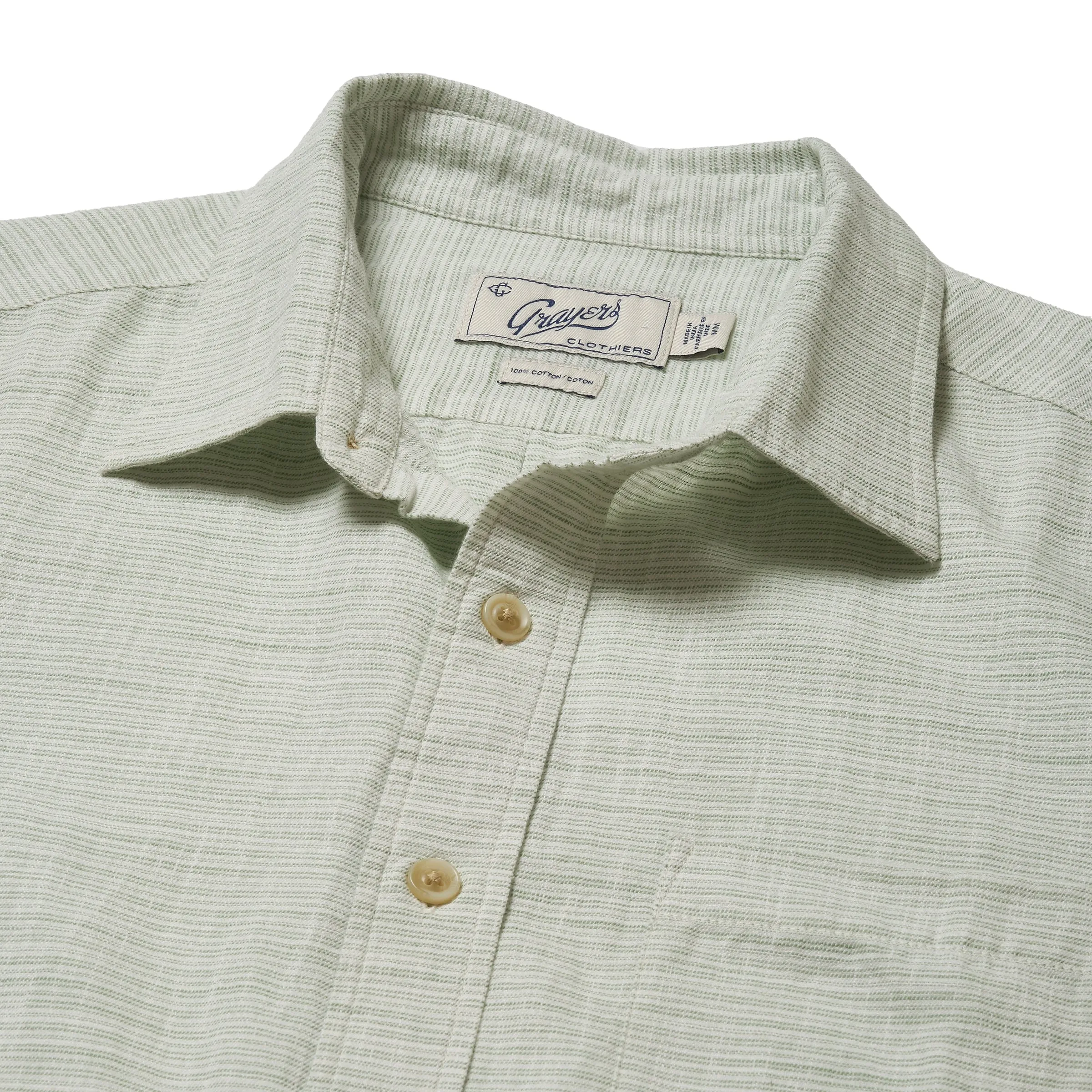 Glossy Look Light Weight Power Loom Short Sleeve Shirt - Green Stripe