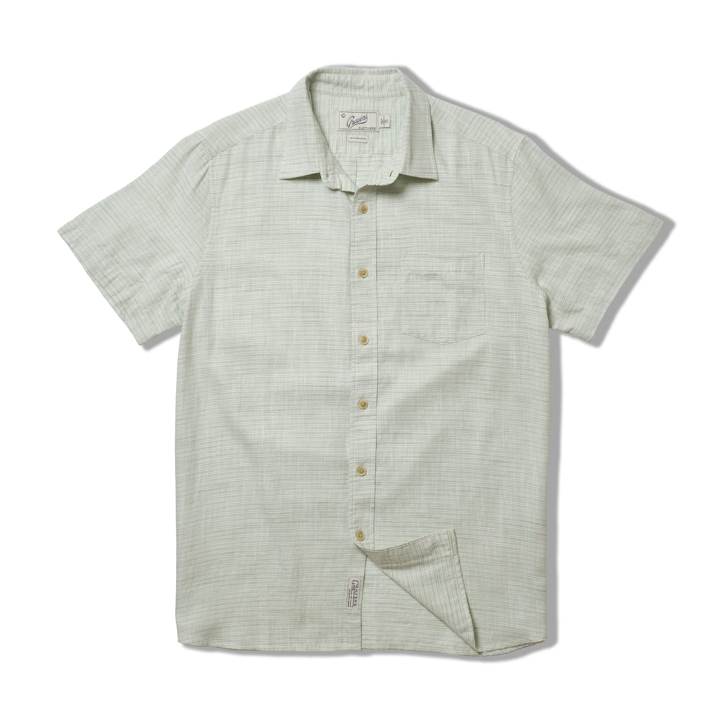 Light Weight Power Loom Short Sleeve Shirt - Green Stripe Classic Fit Chic and Soft