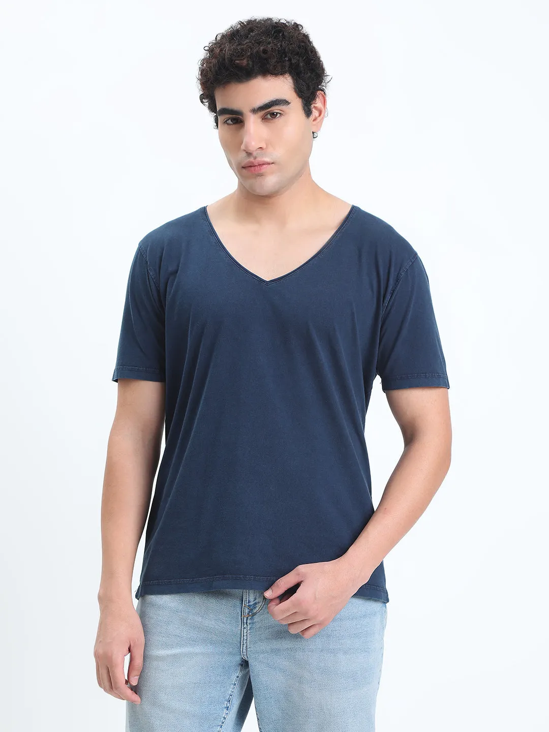 Noble Core QuickRelease Fasteners Men's Blue V-Neck Regular Fit T-Shirt