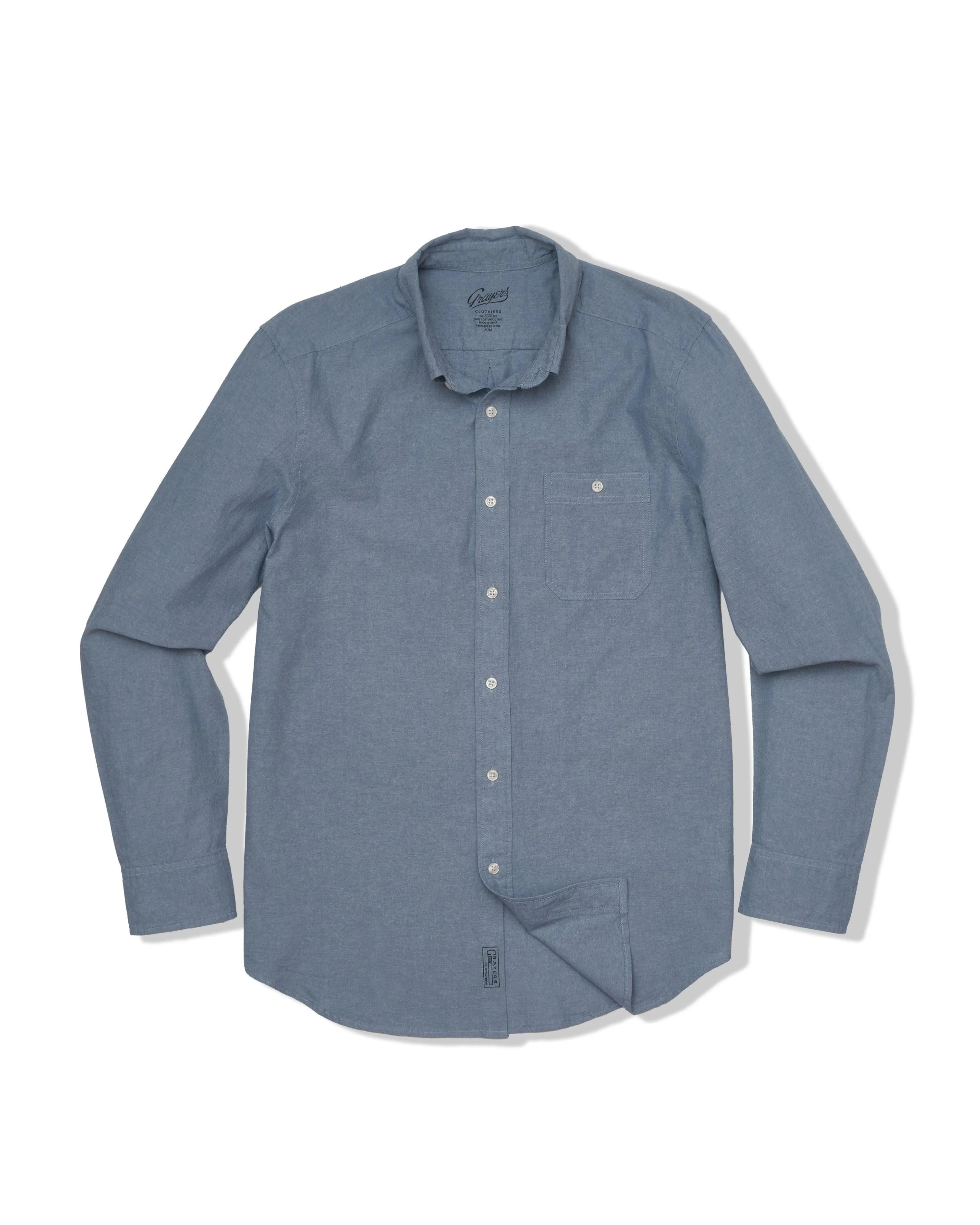 Gym clothing light layering Lightweight Chambray Solid  Shirt - Denim Blue
