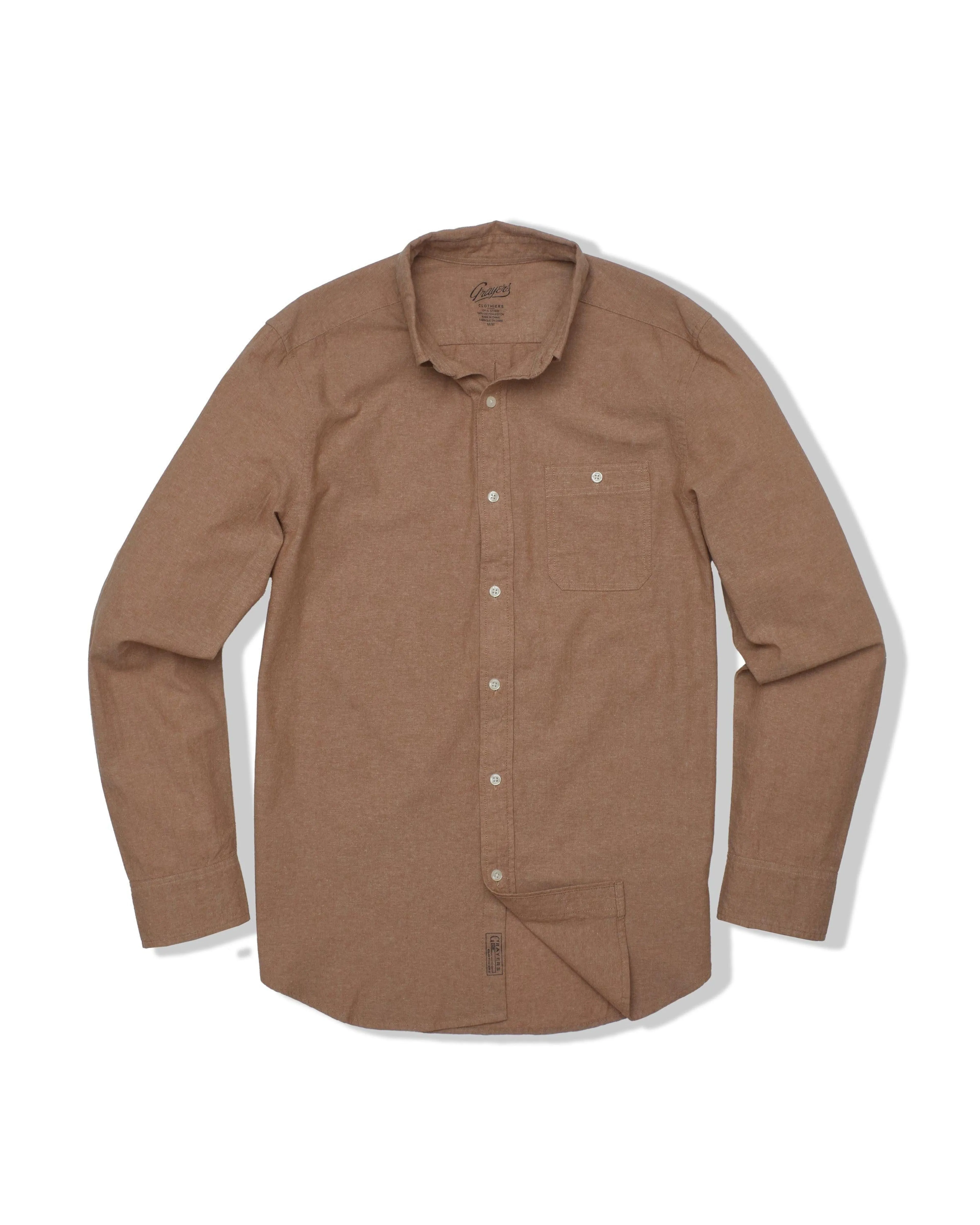 Active Comfort Style Lightweight Chambray Solid  Shirt - Taupe