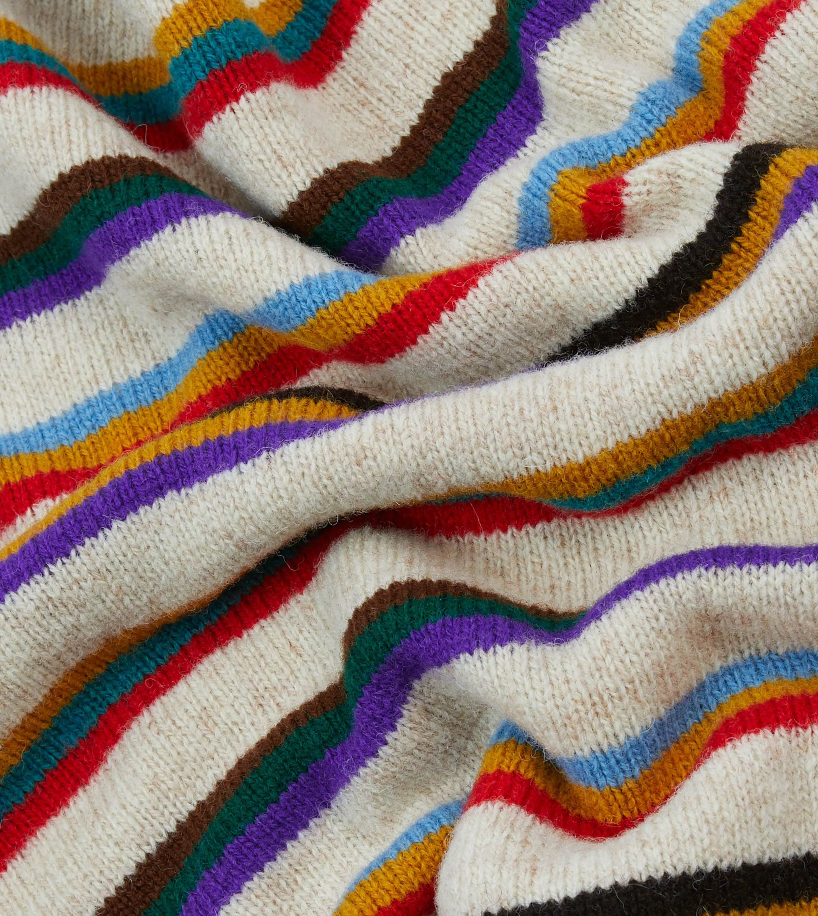 Ecru Multi Thin Stripe Brushed Shetland Crew Neck Jumper Sweater Knit