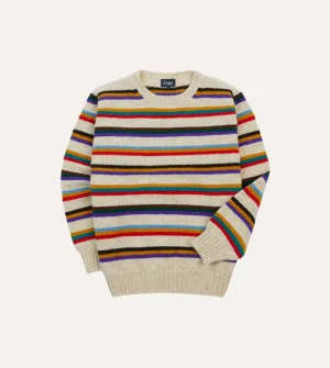 Ecru Multi Thin Stripe Brushed Shetland Crew Neck Jumper DenseKnit Fabric