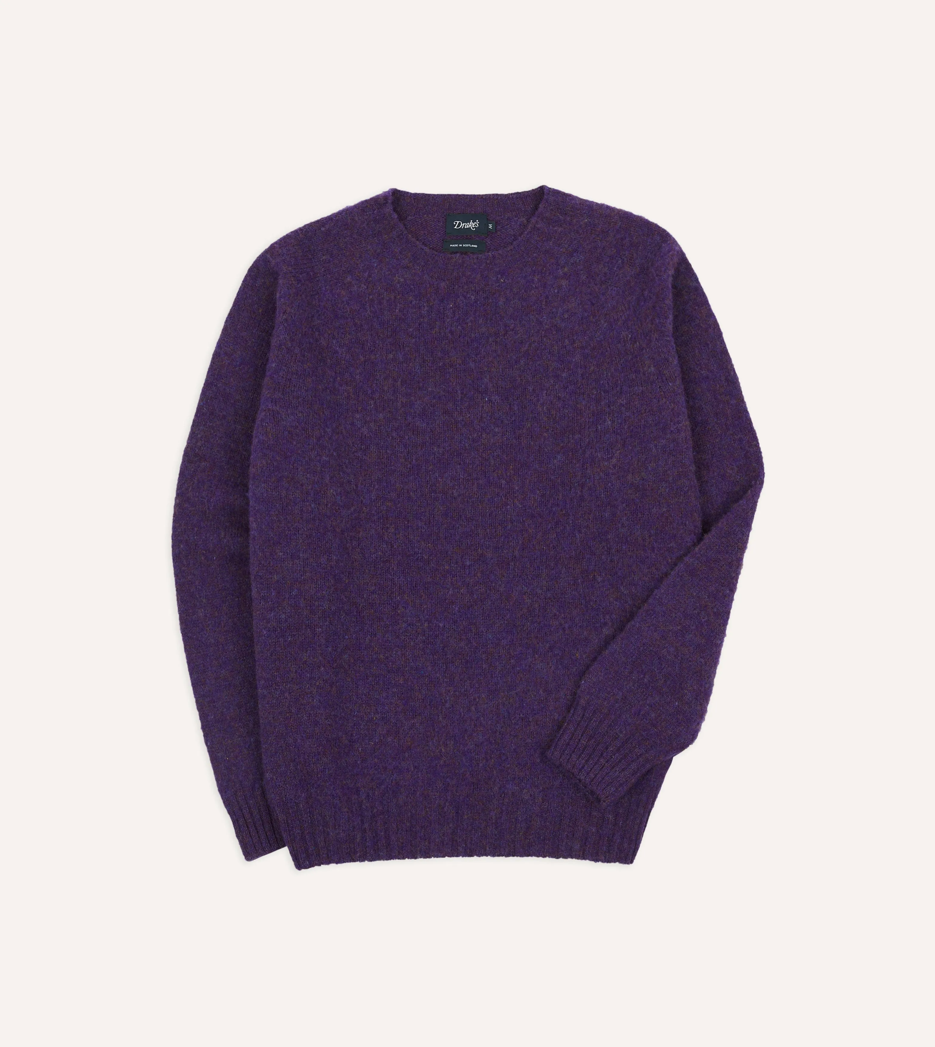 Circular Knit Technique Luminous Thread Accents Lavender Brushed Shetland Crew Neck Jumper