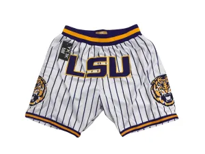 Fade Resistant Dye WHITE PURPLE PINSTRIPES LSU BASKETBALL SHORTS