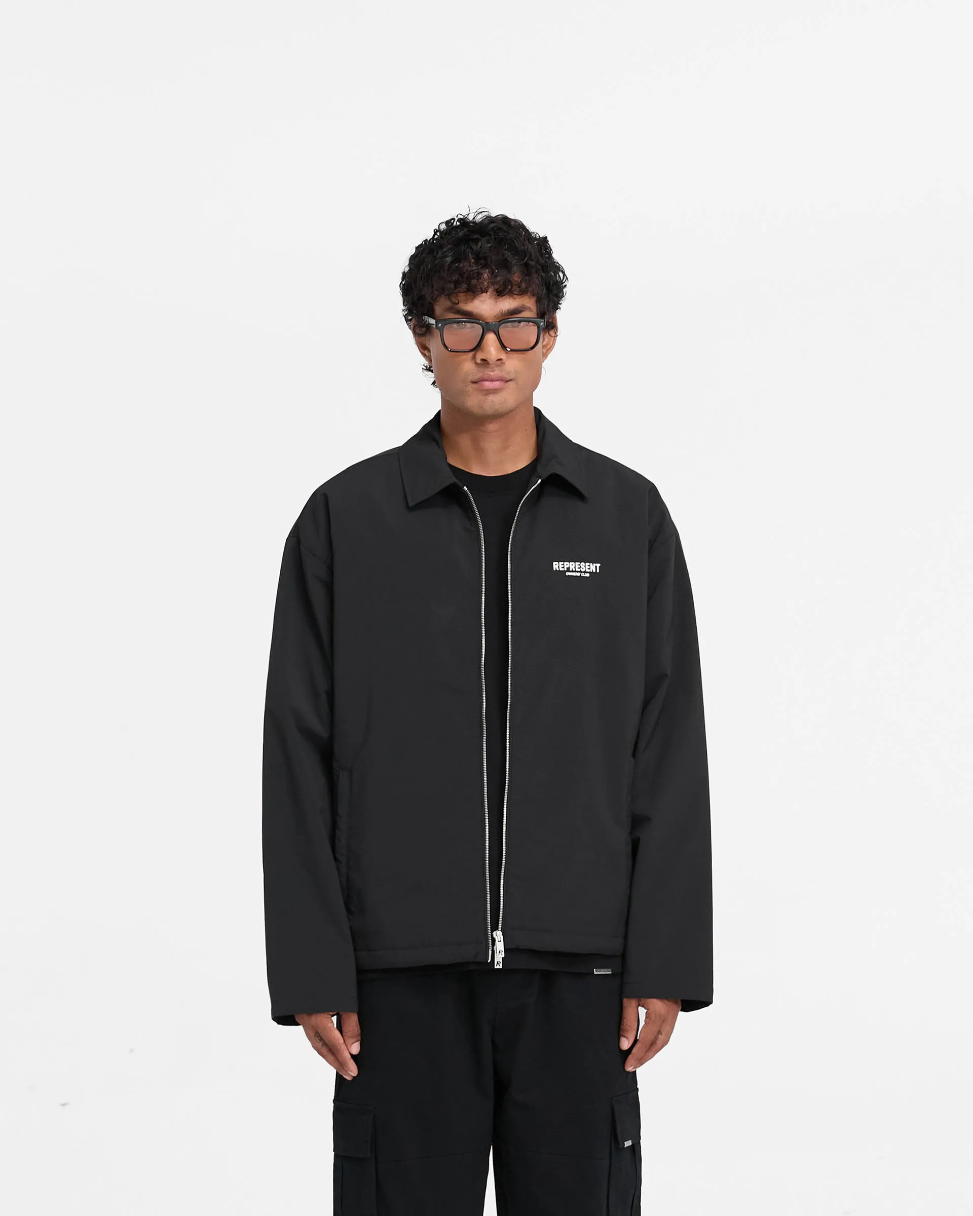 Represent Owners Club Coach Jacket - Black Breathable fabric Foldable Collar