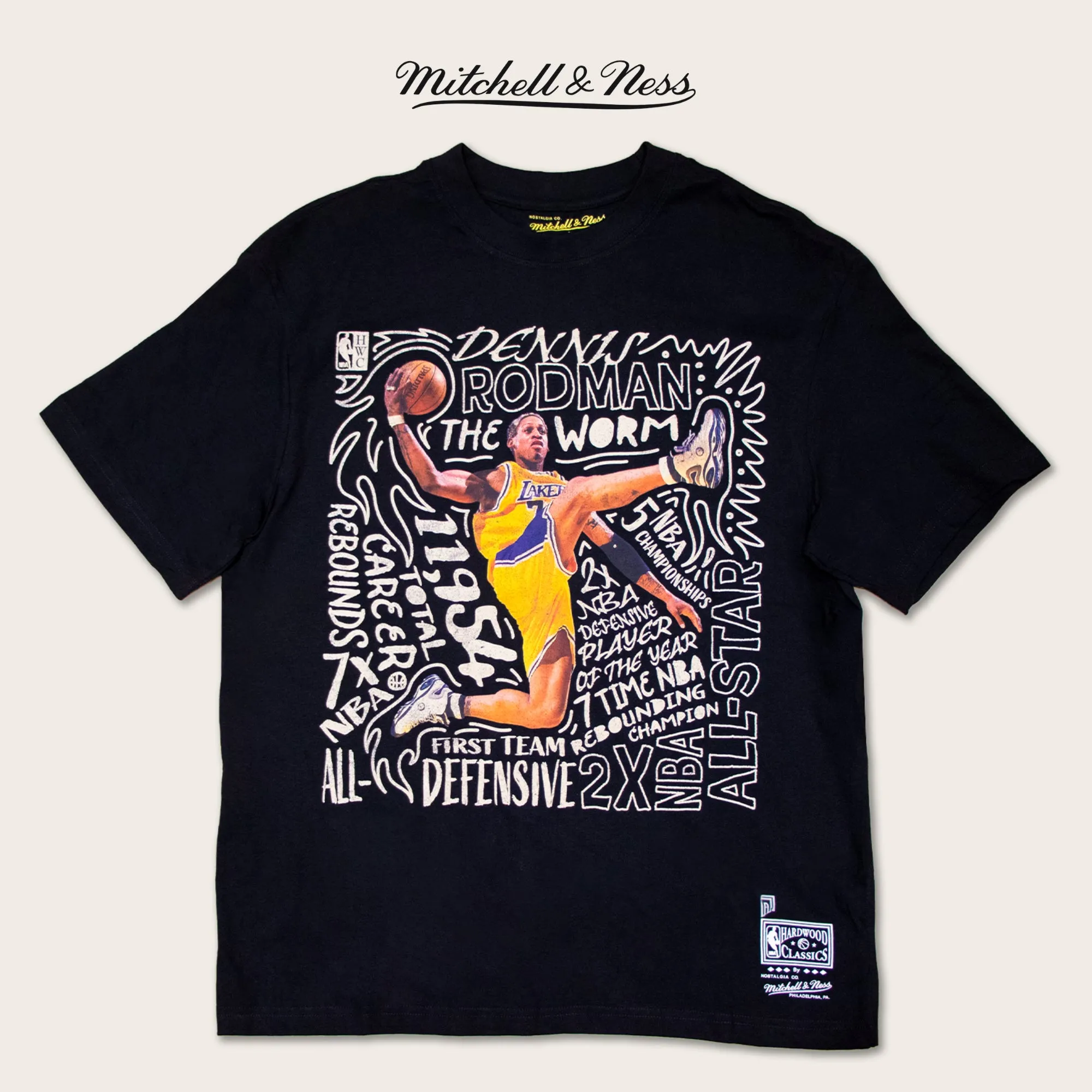 Mitchell & Ness Los Angeles Lakers Dennis Rodman Player Abstract T-Shirt Flexible Neckline Breathable knit