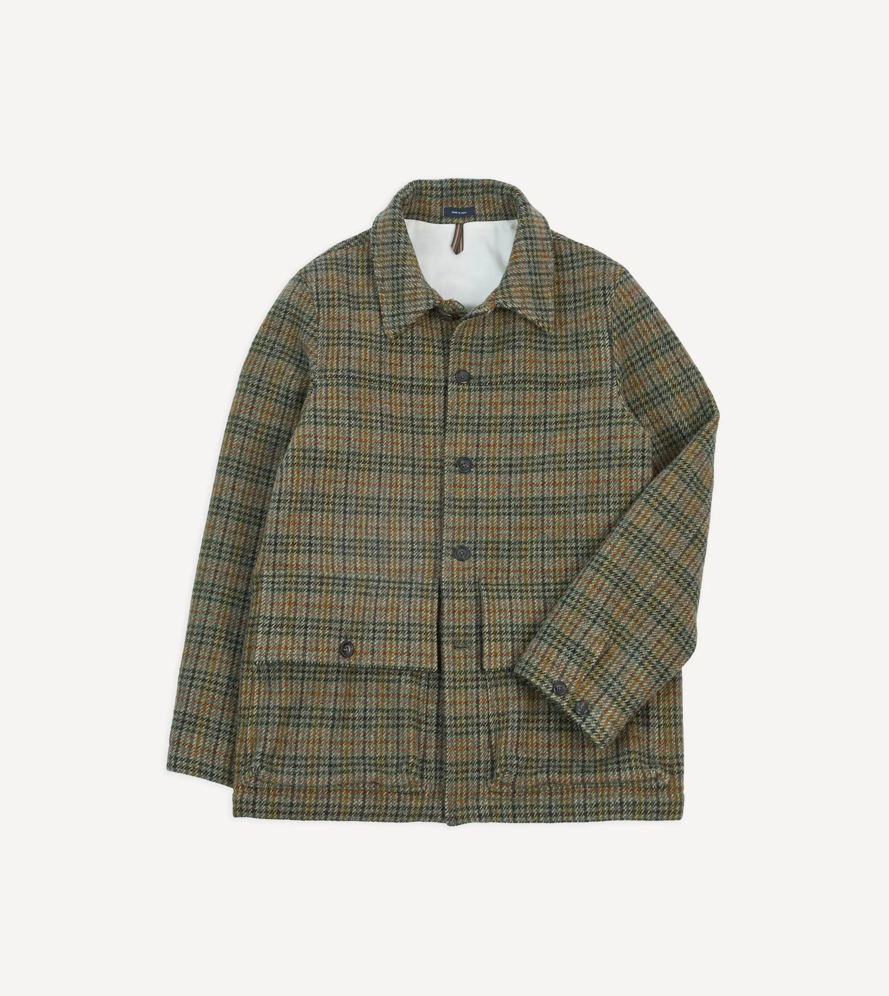 Green Check Tweed Donkey Jacket Anti Static Finish Fade Resistant Exterior