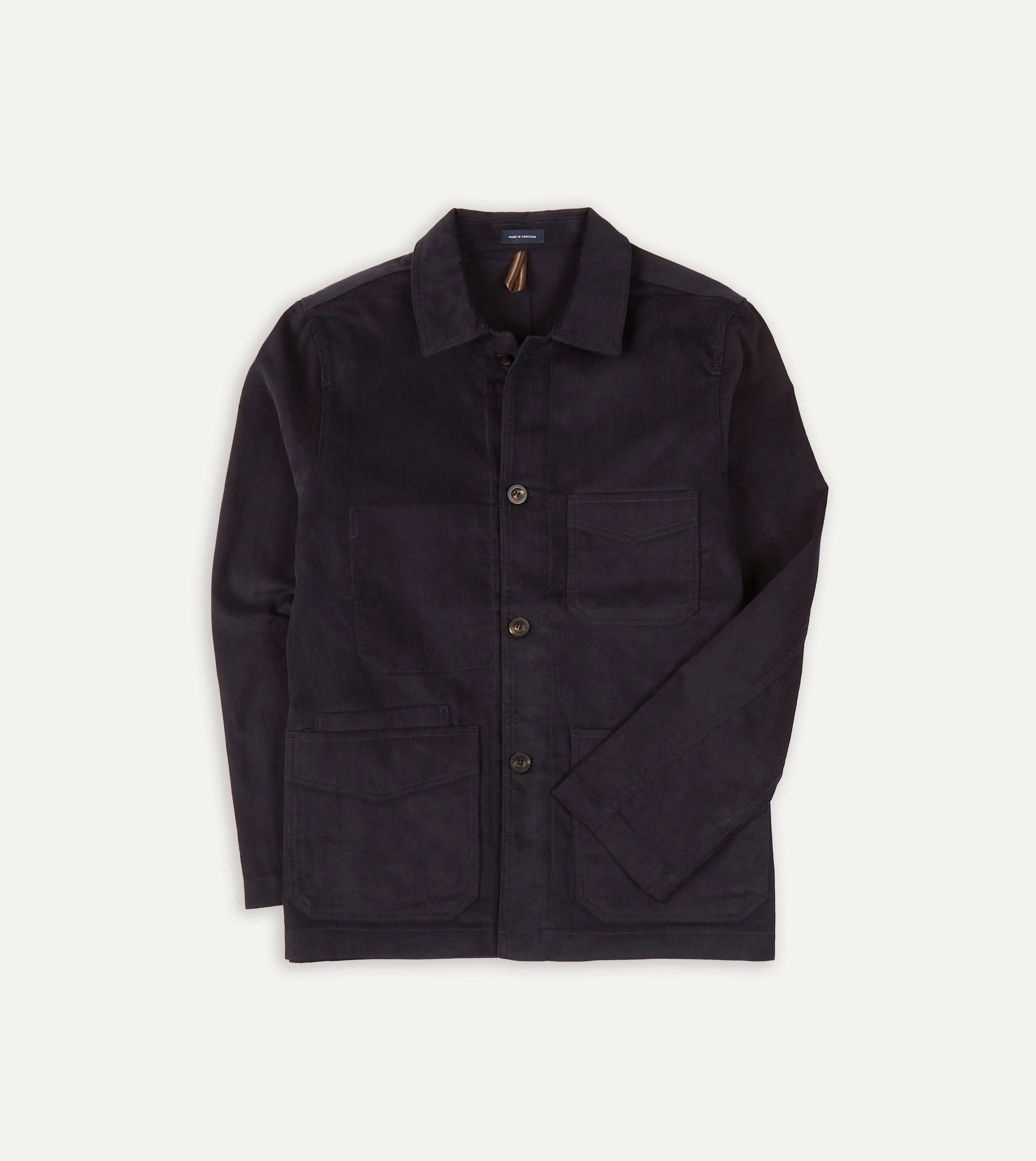 Navy Japanese Selvedge Corduroy Five-Pocket Chore Jacket Water Based Coating Laser Cut Vents