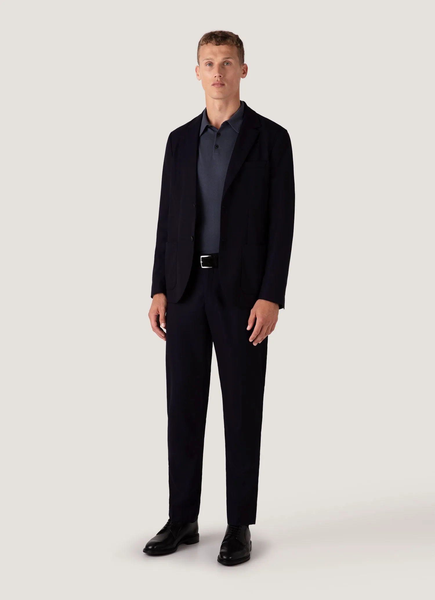 Essential Comfort Men's Long Sleeve Sea Island Cotton Knit Polo Shirt in Slate Blue