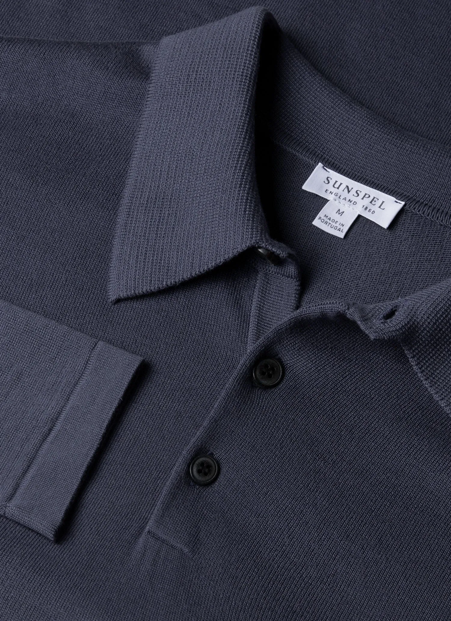 Men's Long Sleeve Sea Island Cotton Knit Polo Shirt in Slate Blue Comfortable Wear Interlock Weave