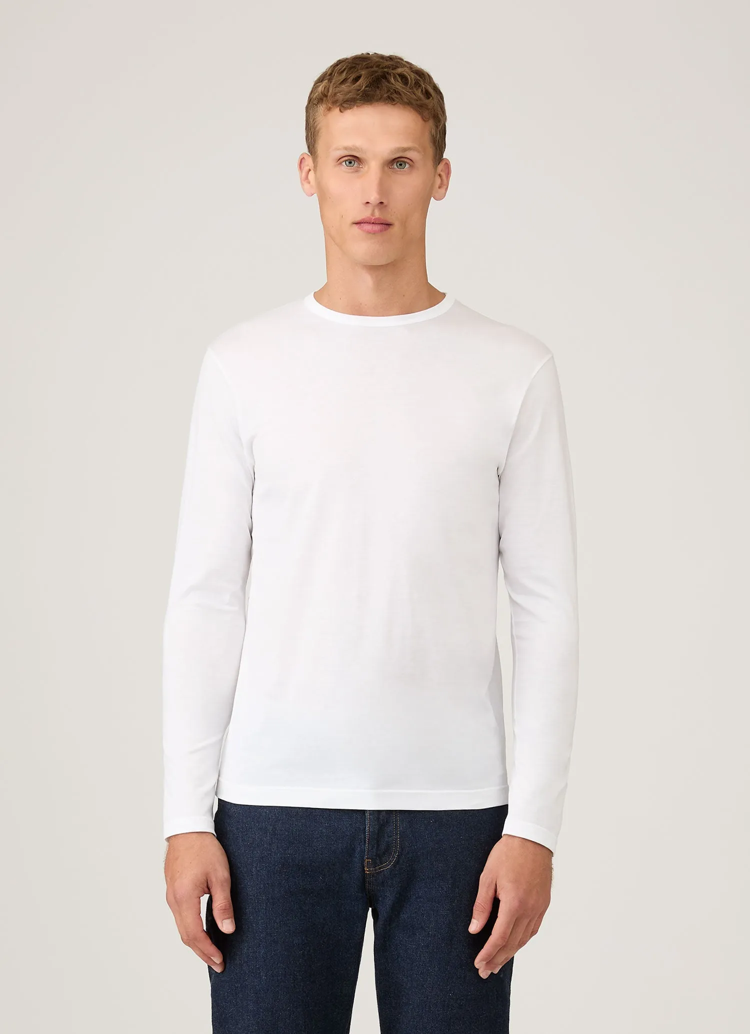 Men's Classic Long Sleeve T-shirt in White SoftenedTexturedWeave All-day Comfort