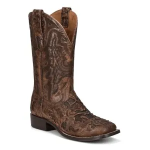 Seamless Comfort Weather Resistant User High Traction Rough Terrain Corral Men's Brown Alligator Inlay & Embroidery Wide Square Toe Western Boot