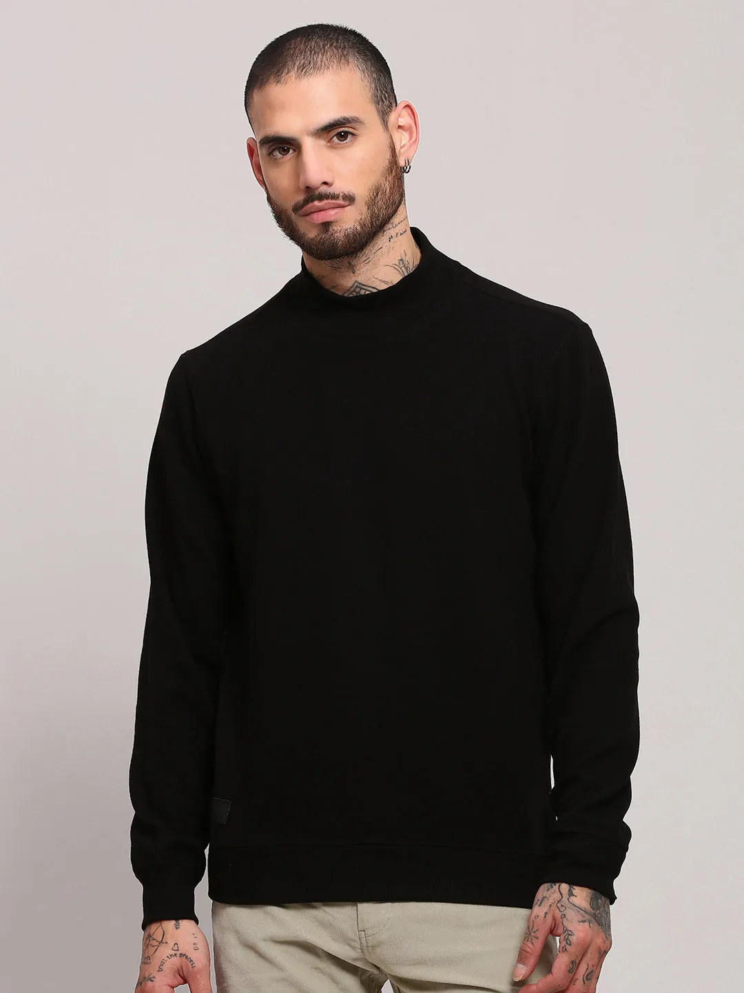 Casual Cool Men's Black Solid Cotton Pullover