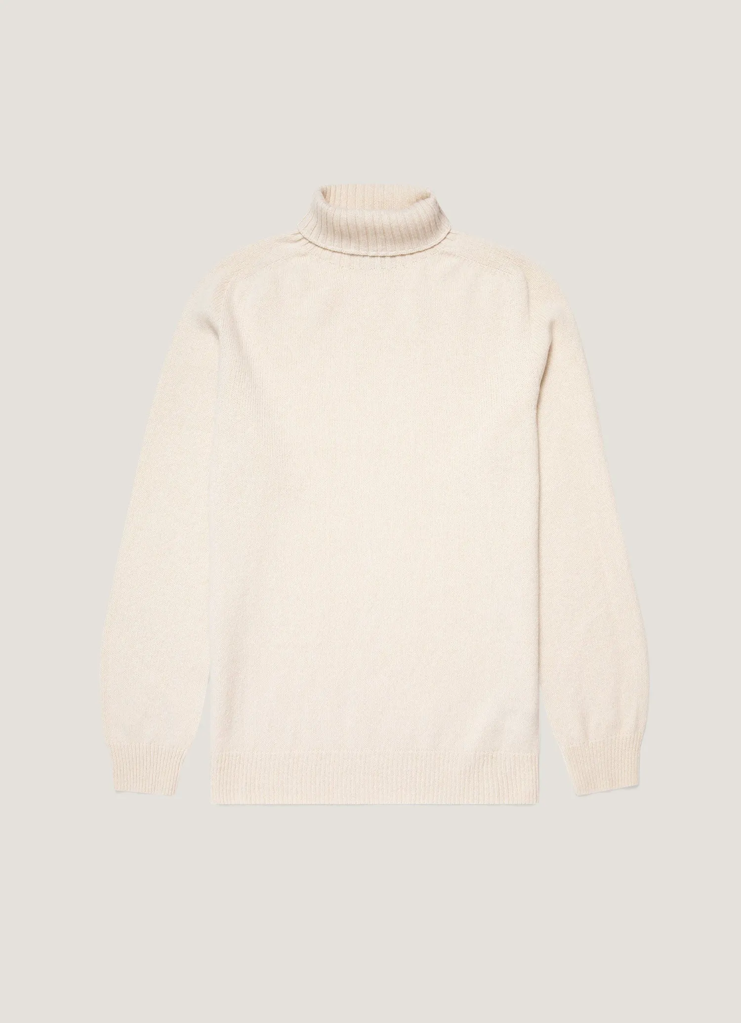 Interlock Knit Body Warm Vibe Men's Lambswool Roll Neck in Ecru