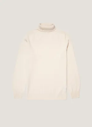 Interlock Knit Body Warm Vibe Men's Lambswool Roll Neck in Ecru