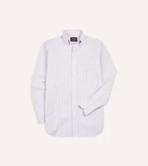Light Wear Essential Top Lilac Ticking Stripe Cotton Oxford Cloth Button-Down Shirt