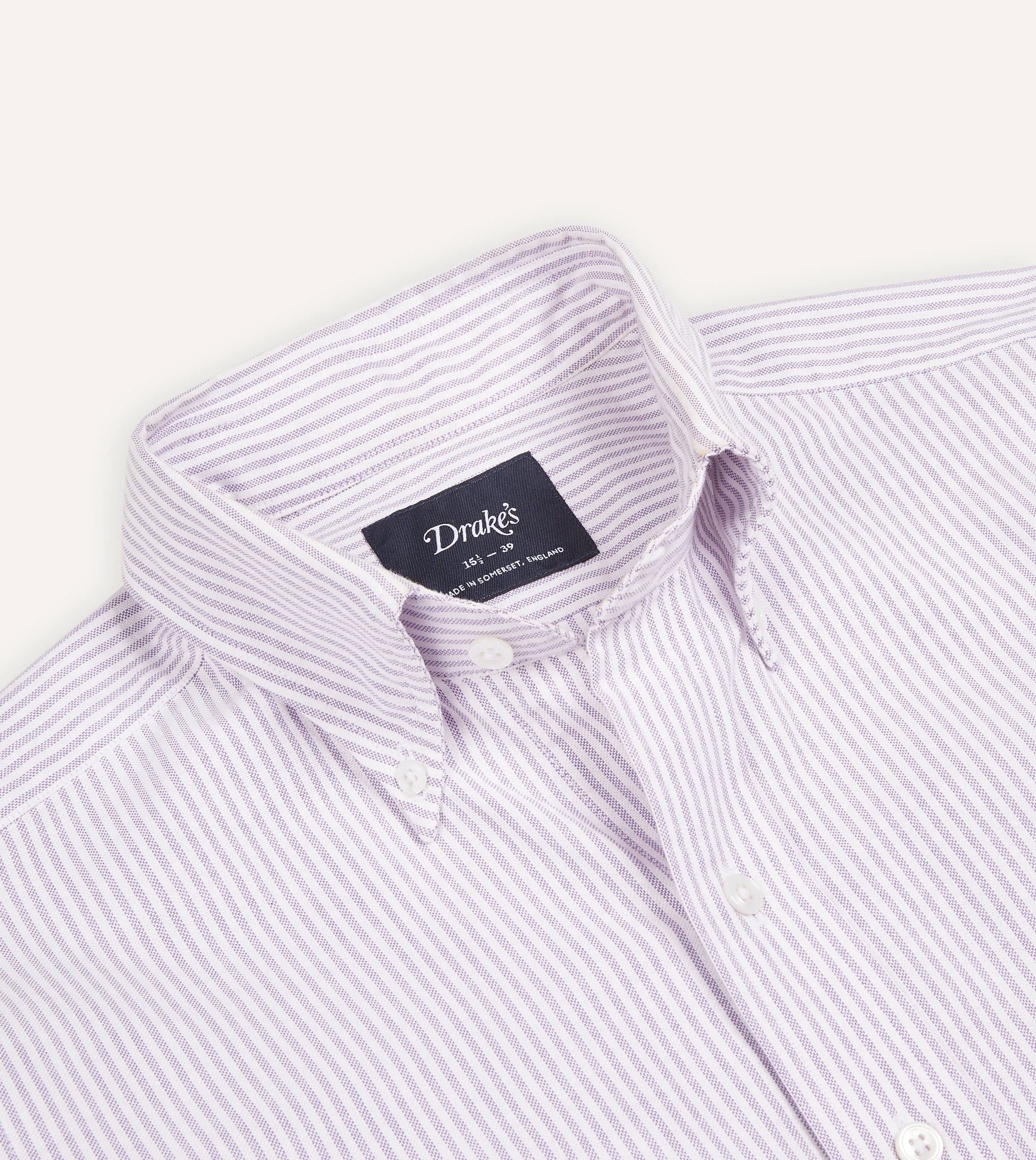 Lilac Ticking Stripe Cotton Oxford Cloth Button-Down Shirt Breathable Performance No Shrink Fabric