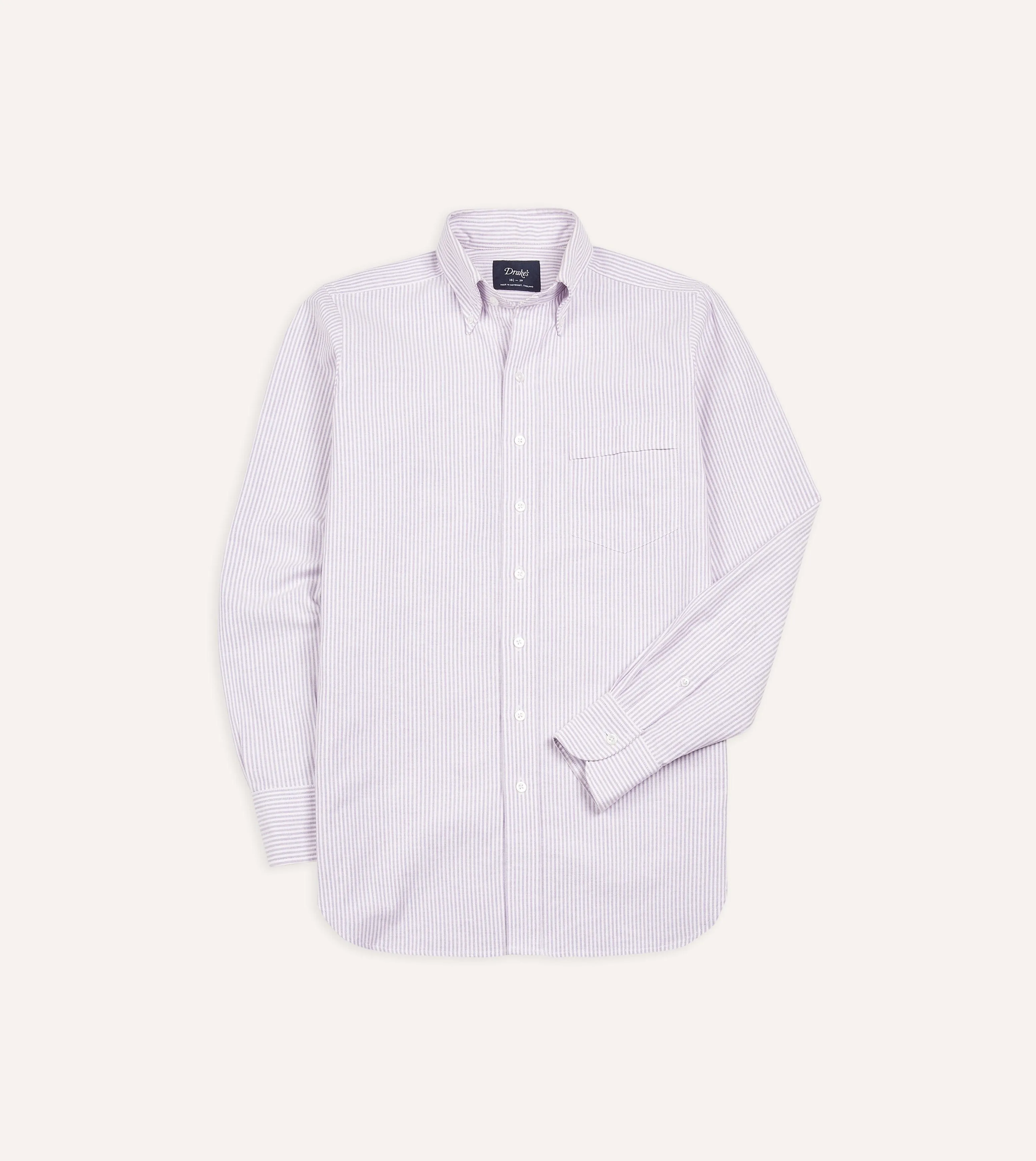 Light Wear Essential Top Lilac Ticking Stripe Cotton Oxford Cloth Button-Down Shirt