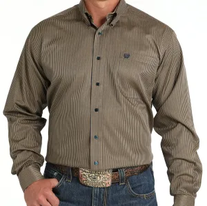 Cinch Men's Tencel L/S Navy Striped Western Button Down Shirt in Brown Ultimate Comfort