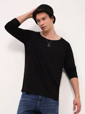 Home Relaxation Men's Black Solid Round Neck T-Shirt
