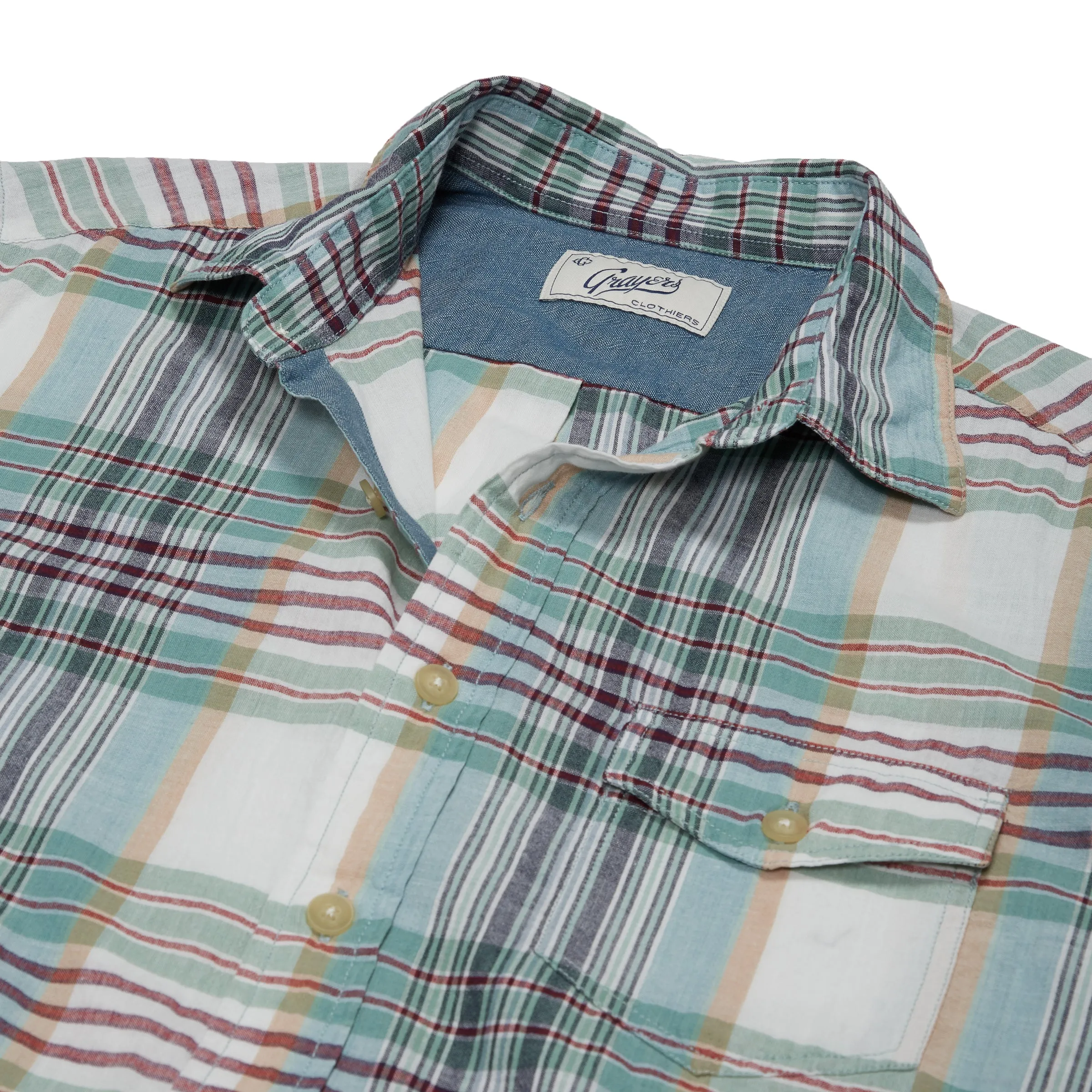 Livingstone's Classic Madras Plaid Short Sleeve Shirt - Lunar Rock Blue Tan * Non-toxic