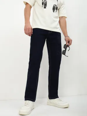 Men's Navy Blue Solid Straight Fit Jeans Street Casual