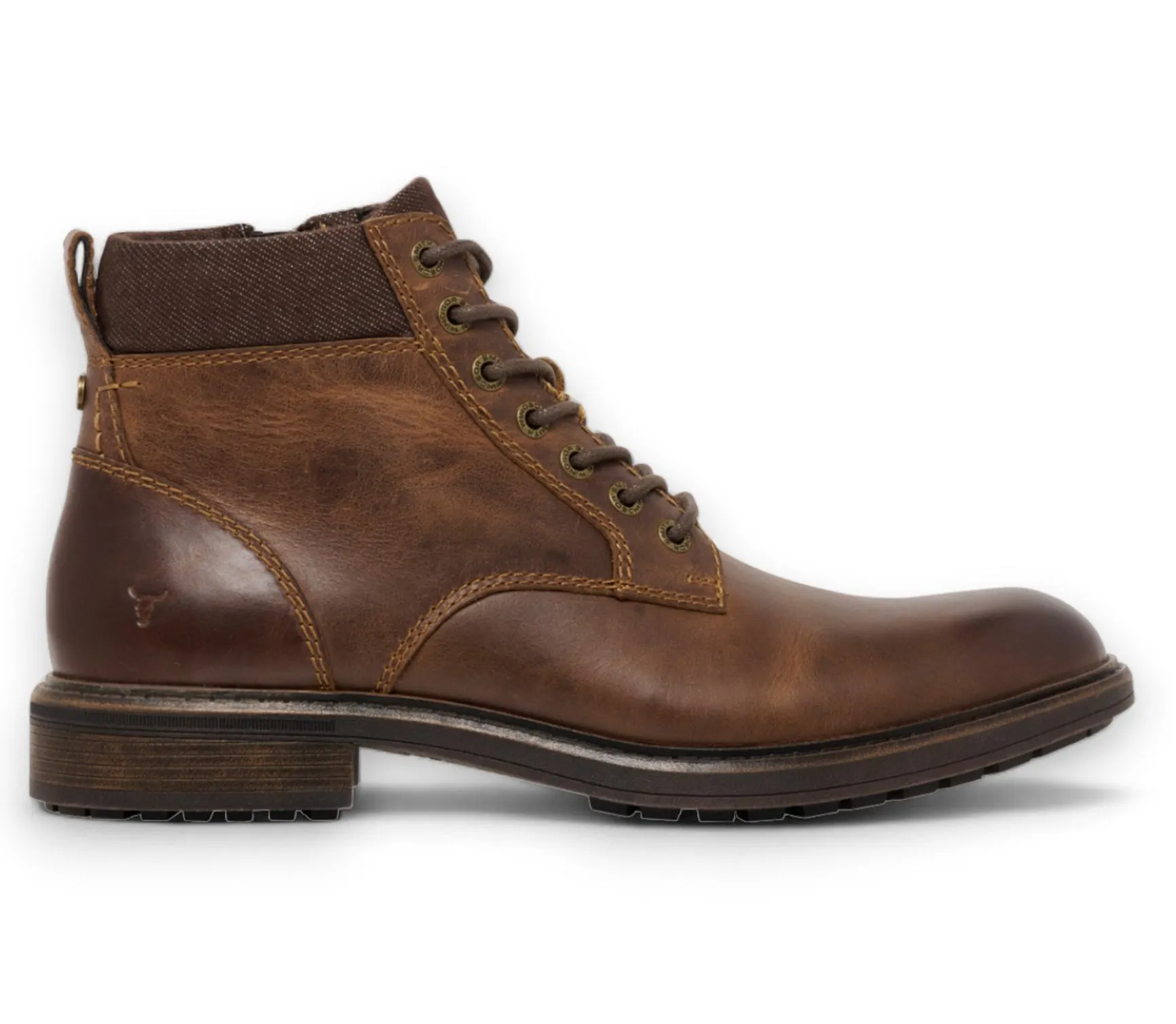 Beau - Men's Brown Lace Up Side Zip Leather Chelsea Boots Patent Coat Office Prep