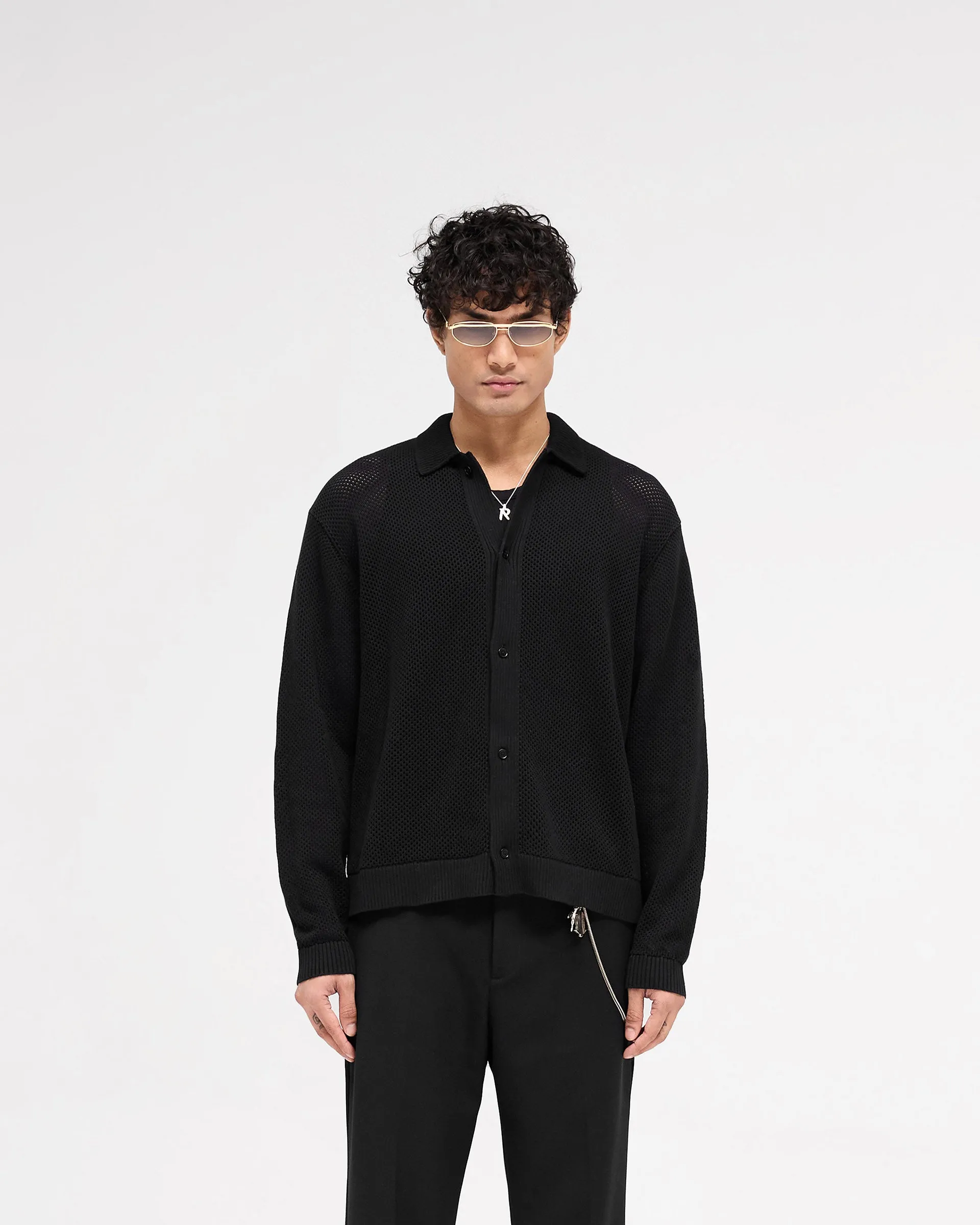 Long Sleeve Mesh Knit Shirt - Jet Black Clean Lines ZeroWaste Production