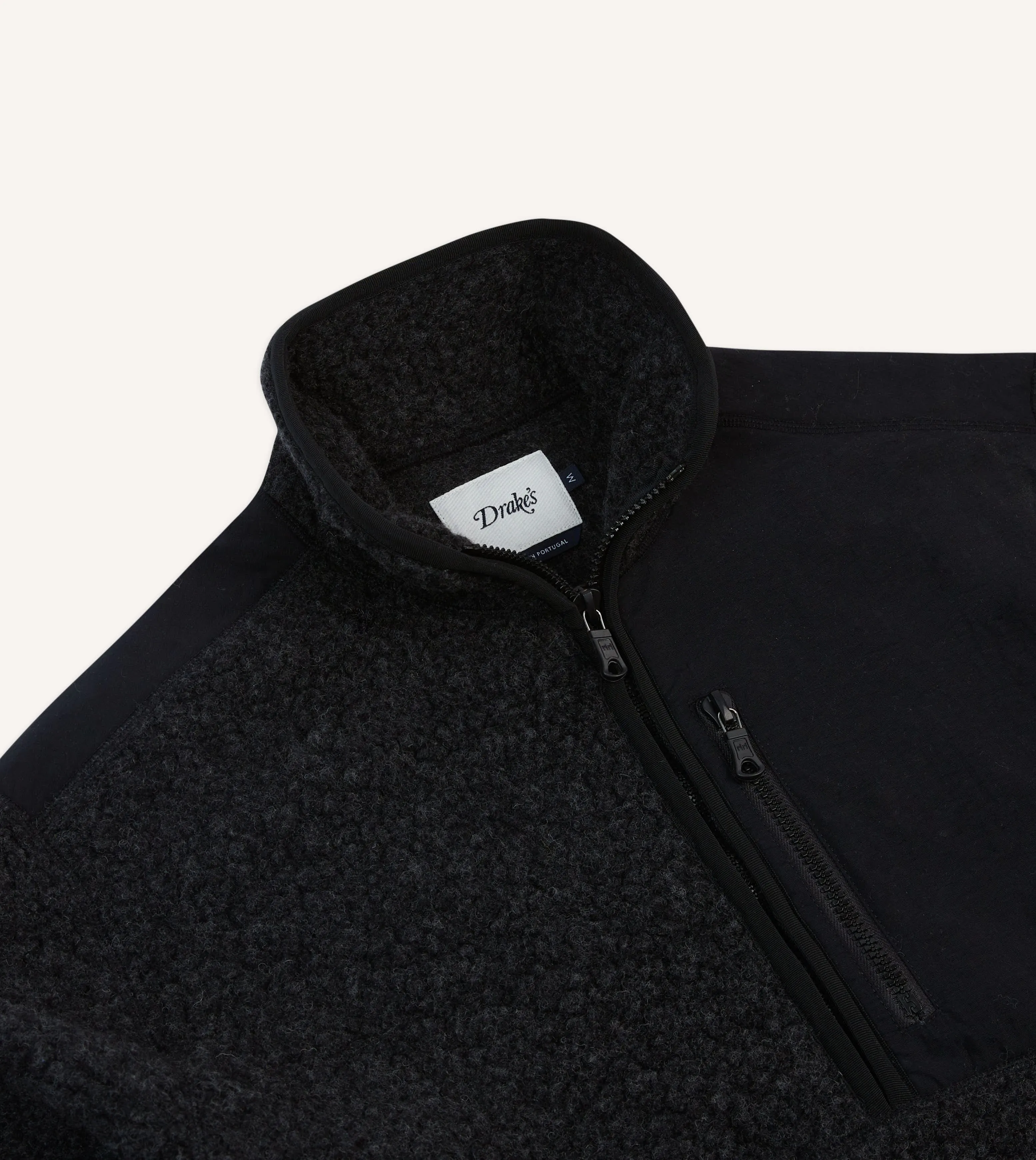 Wrinkle Free Exterior Drake's by A. Levine Grey Boucle Wool Half-Zip Fleece Jacket
