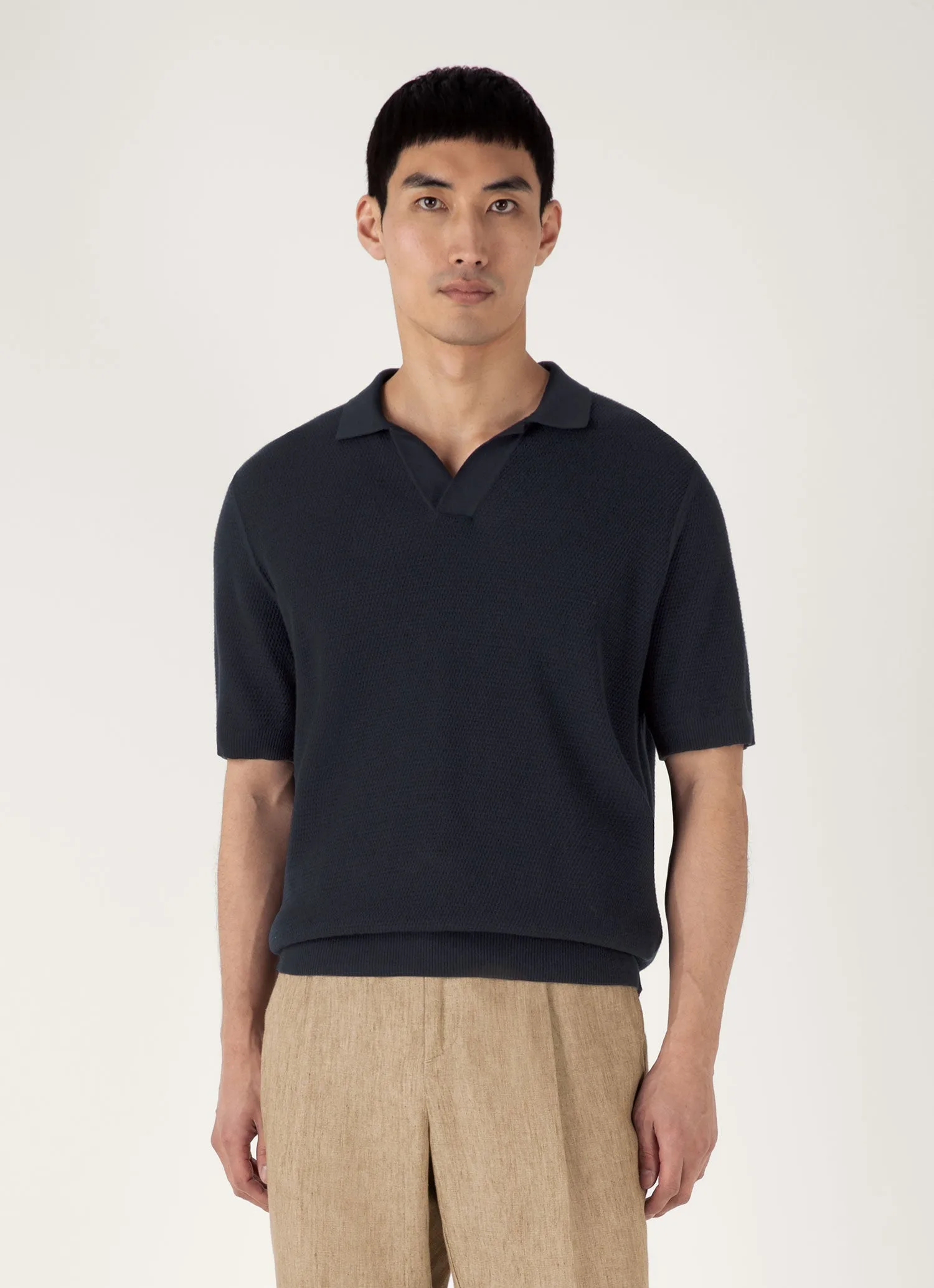 Outdoor Warmth Men's Compact Mesh Knit Polo Shirt in Navy