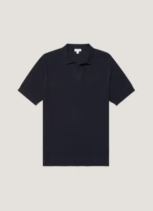 Men's Compact Mesh Knit Polo Shirt in Navy Durable Edge Binding
