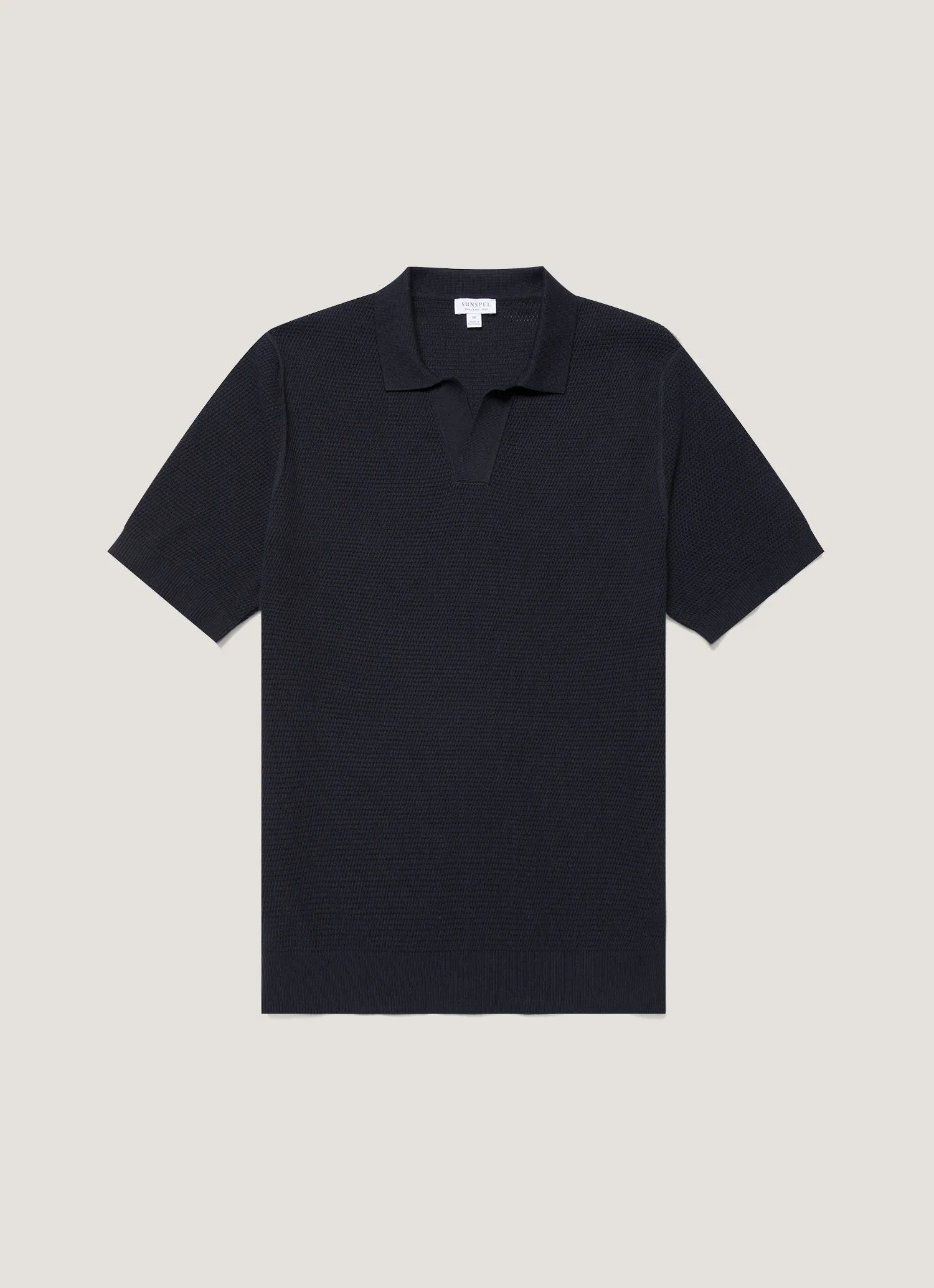 Men's Compact Mesh Knit Polo Shirt in Navy Durable Edge Binding