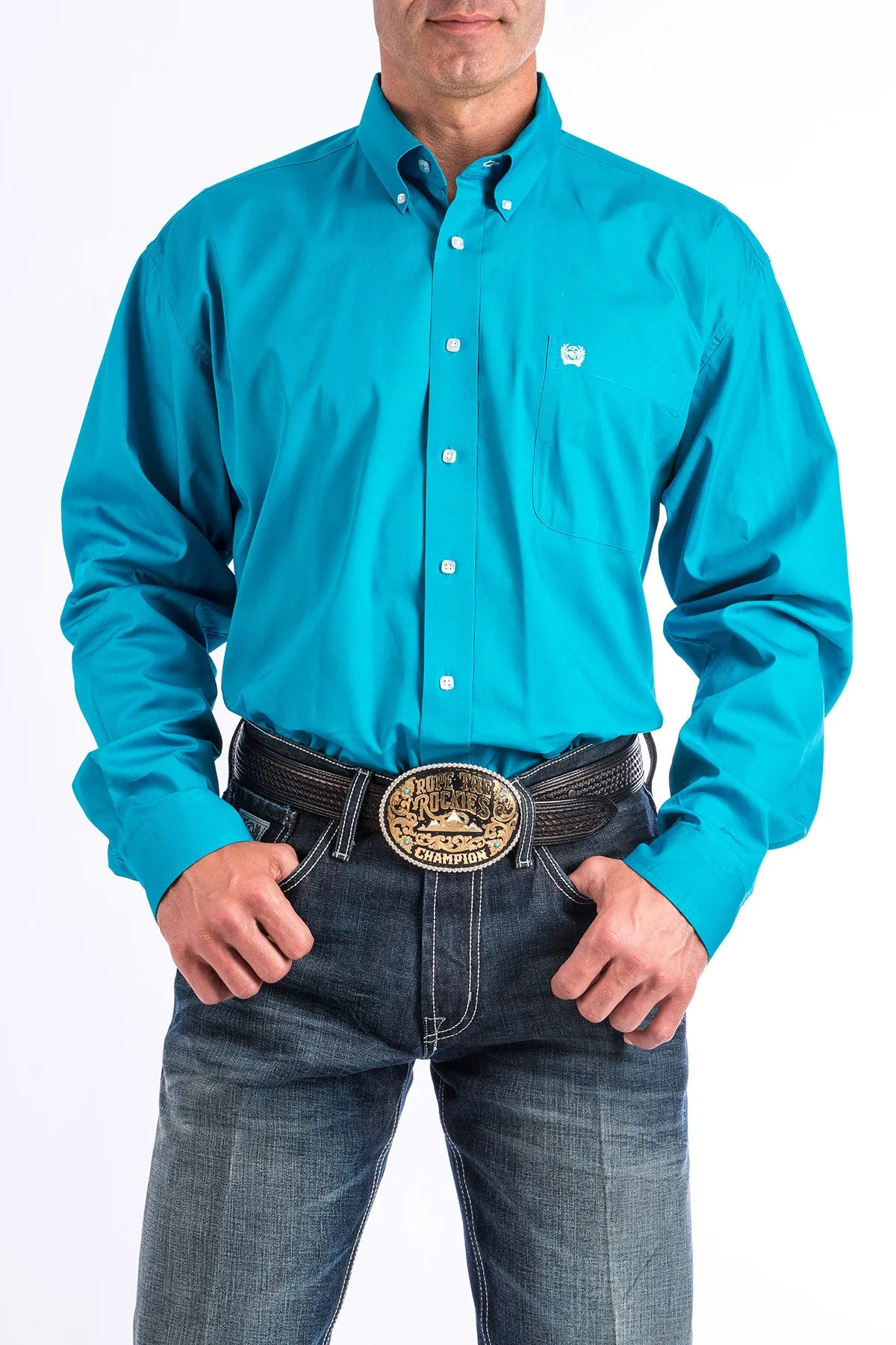 Eco Conscious Production Timeless Fashion Cinch Men's L/S Classic Fit Solid Western Button Down Shirt in Turquoise